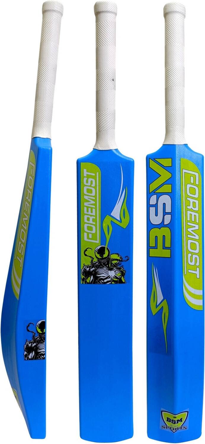 BSM FOREMOST Yellow Heavy Duty Tennis Ball Blue Cricket Bat Size 8(34"x4"x2.25") PVC/Plastic Cricket  Bat For 15+ Yrs