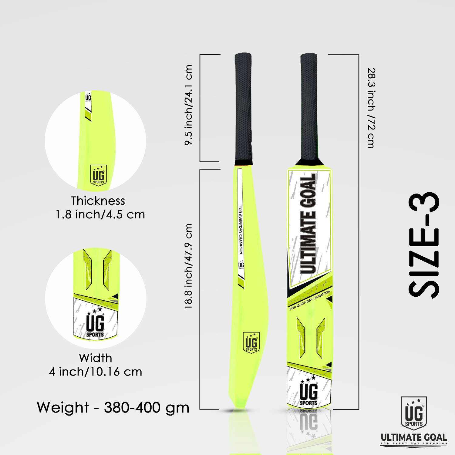 Image of UG SPORTS Plastic - Fiber Cricket Bat | Strong & Stylish | 28.3 INCH (Green, Size 3) PVC /Plastic Cricket Bat For 9 - 11 Yrs