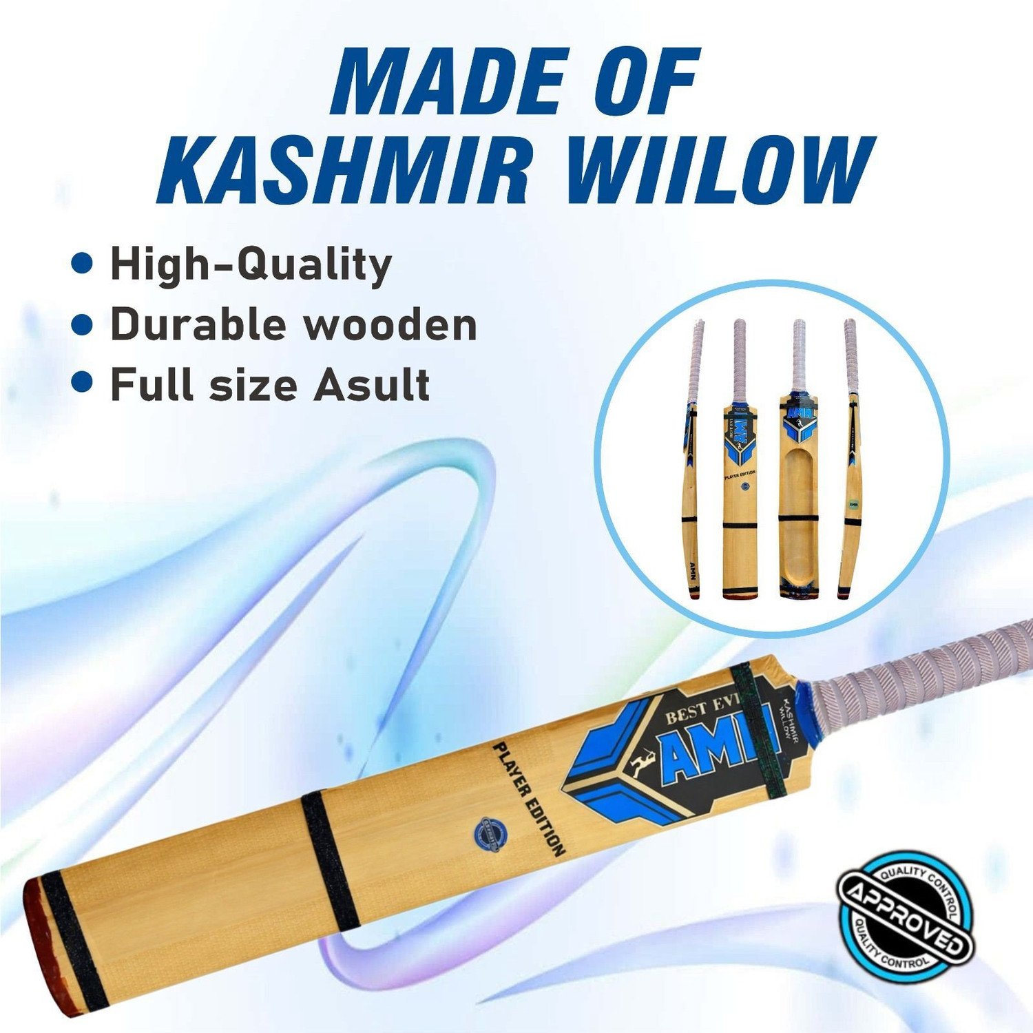 Image of AMN SPORTS Scrop Light Weight Cricket Bat Kashmir Willow For 15+ Yrs(950-1000 g) Kashmir Willow Cricket Bat For 15+ Yrs