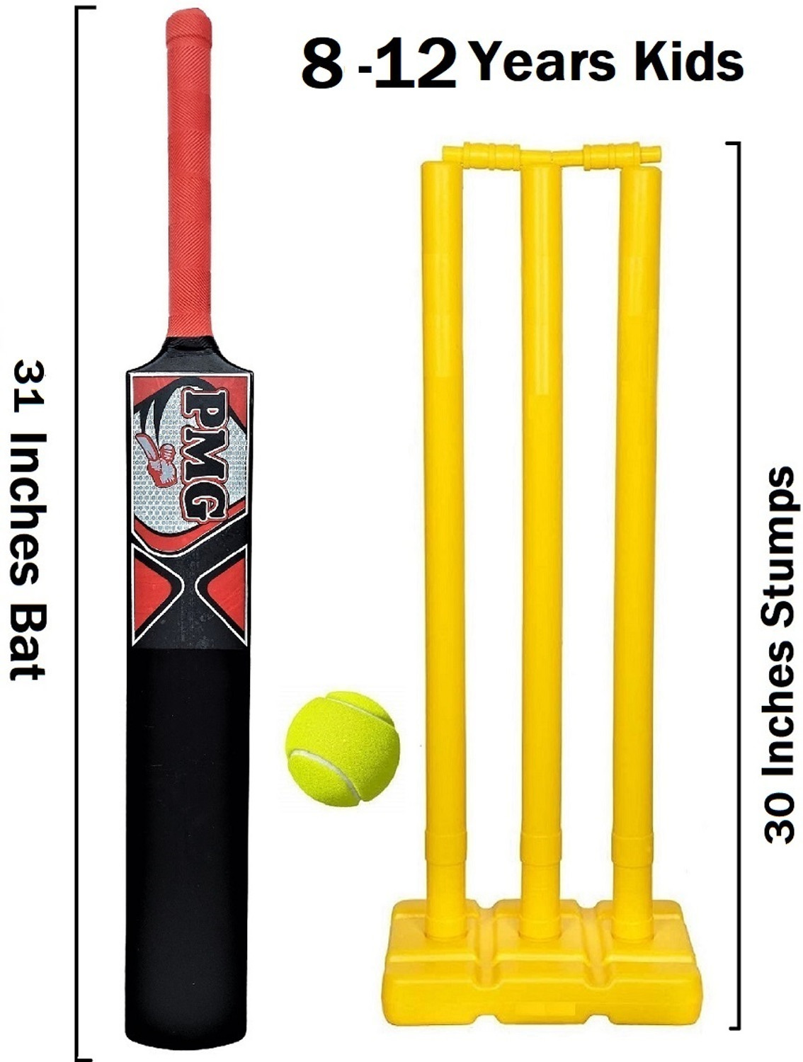 Image of PMG Hard Plastic Bat with PVC Wicket Set & 1 Ball | For 8-12 Years Kids PVC /Plastic Cricket Bat For 9 - 11 Yrs