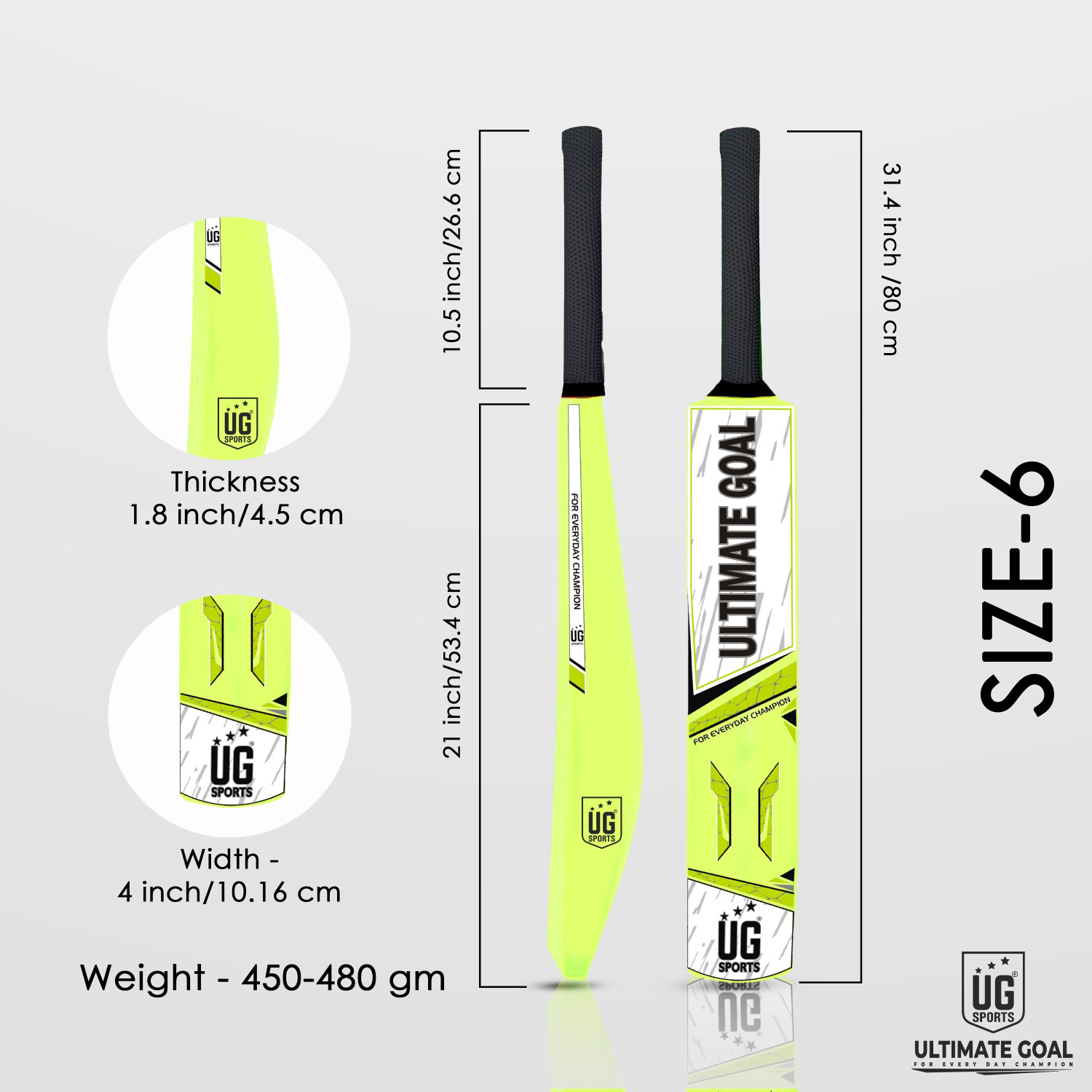 Image of UG SPORTS Plastic - Fiber Cricket Bat | Strong & Stylish |31.4 INCH (Green, Size 6) PVC /Plastic Cricket Bat For 15+ Yrs