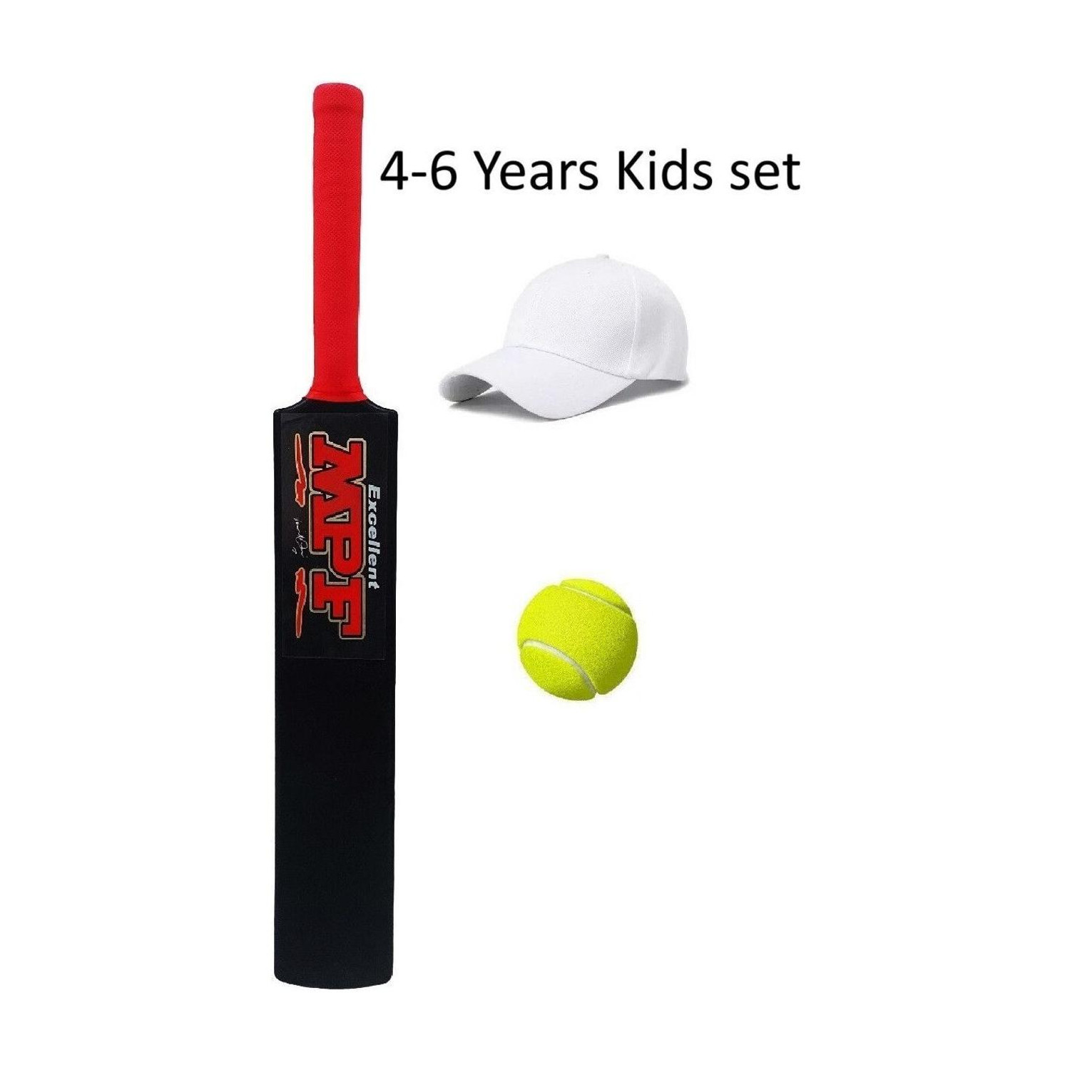 Image of PMG Hard Plastic Bat with 1 White Cap & 1 Ball | Cricket Kit for kids 4-6 Years PVC /Plastic Cricket Bat For 4 - 5 Yrs