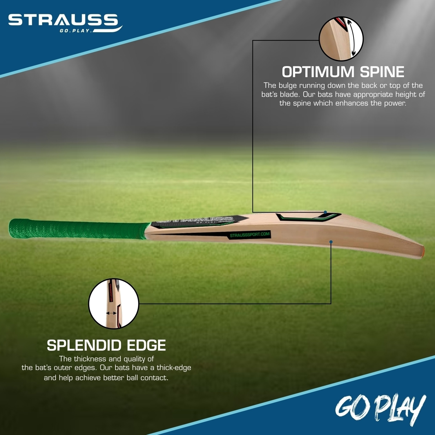 Image of Strauss Slogger | Suitable Only for Tennis Ball | Size: 6 | Kashmir Willow Cricket Bat For 12 - 14 Yrs