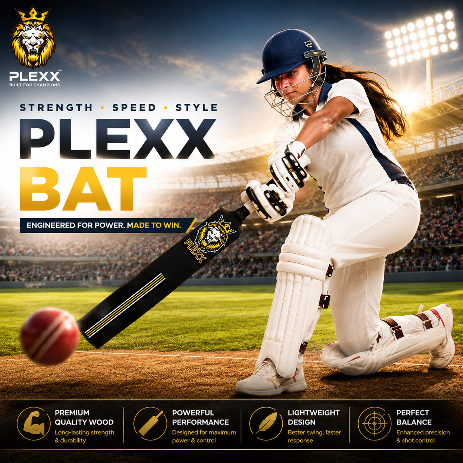Image of PLEXX Premium & Lightweight Hard Plastic Tennis Cricket Bat | Full Size (34X4.5inch) | PVC /Plastic Cricket Bat For 15+ Yrs