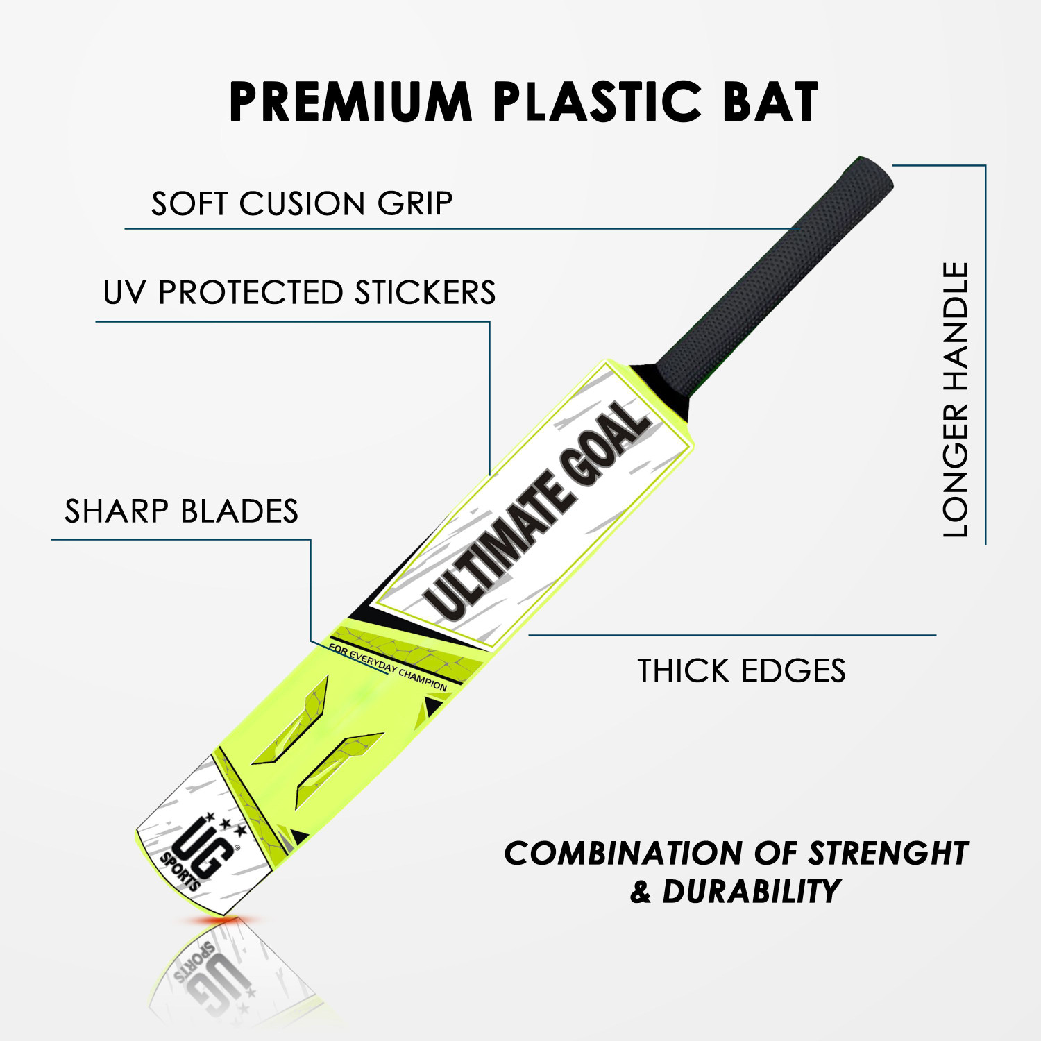 Image of UG SPORTS Plastic - Fiber Cricket Bat | Strong & Stylish |31.4 INCH (Green, Size 6) PVC /Plastic Cricket Bat For 15+ Yrs