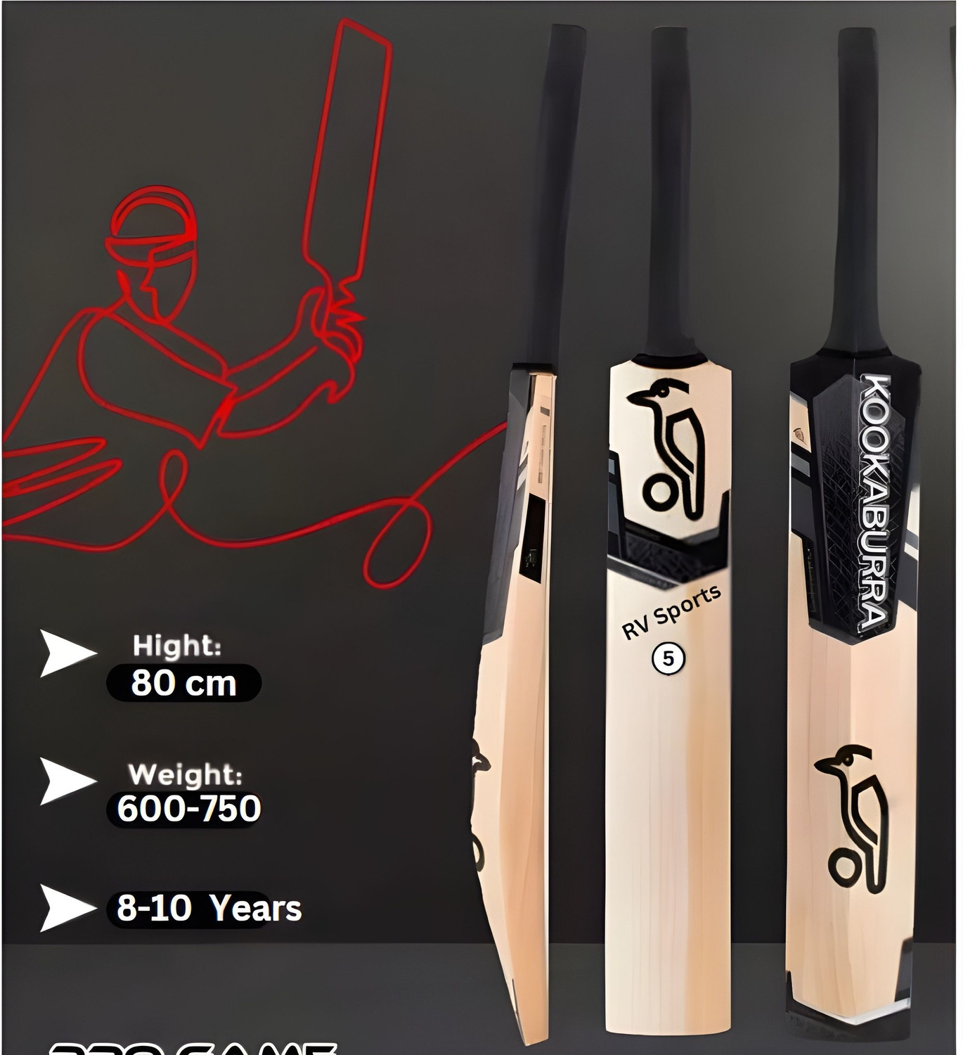 Image of R V Sports Black Edition | Tennis Ball Cricket Bat | Size 5 Poplar Willow Cricket Bat For 8 Yrs