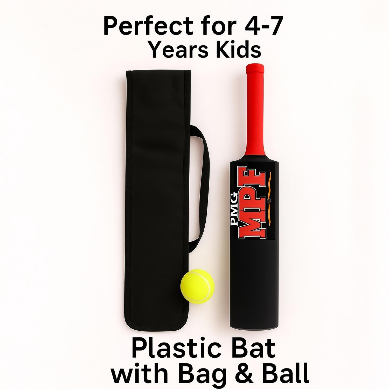 Image of PMG Plastic Cricket Bat with Bag & Ball | Fun Play Kit for Children (Age 4-7) PVC /Plastic Cricket Bat For 8 Yrs