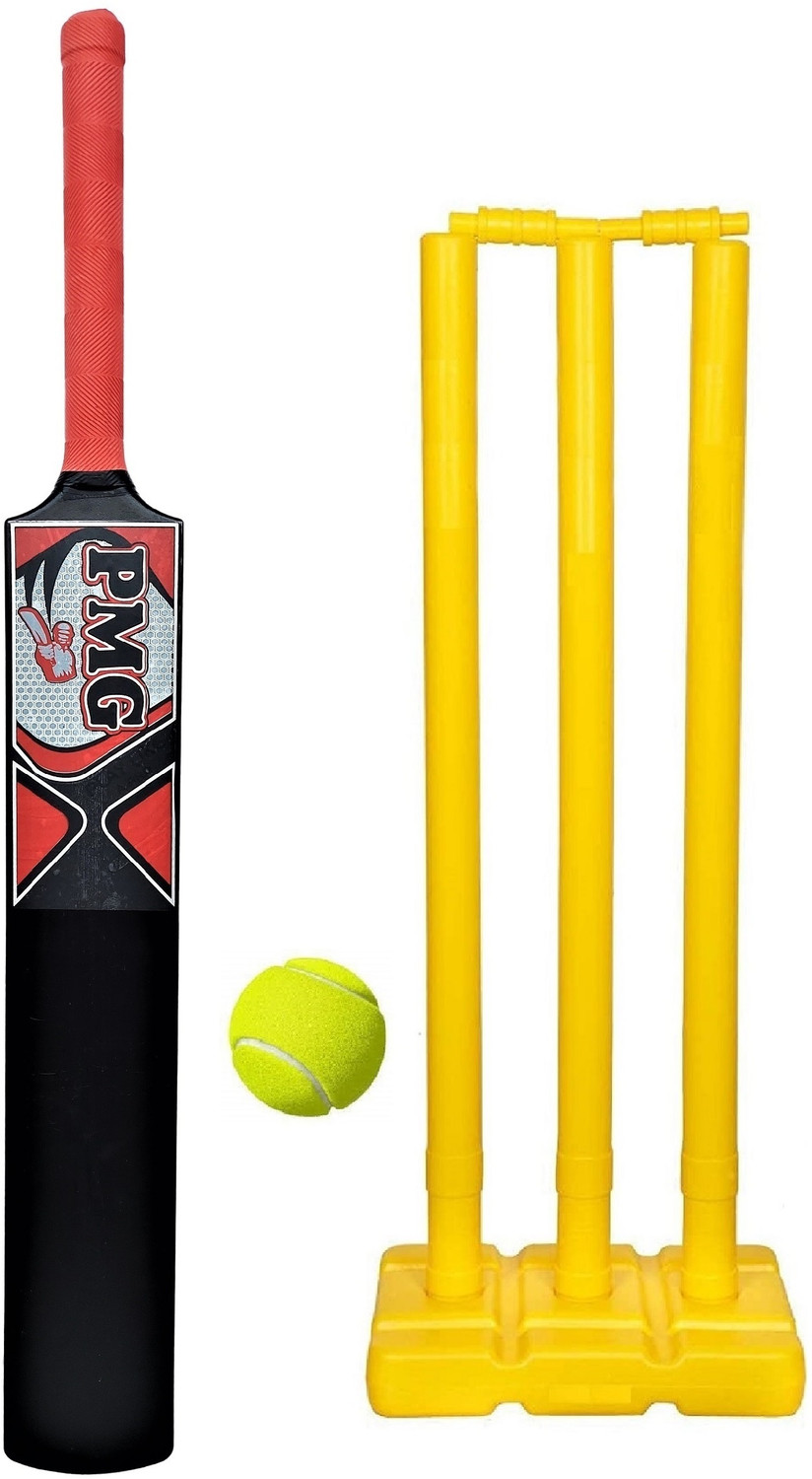 Image of PMG Hard Plastic Bat with PVC Wicket Set & 1 Ball | Bat Ball Stumps Kit for kids PVC /Plastic Cricket Bat For 6 - 7 Yrs