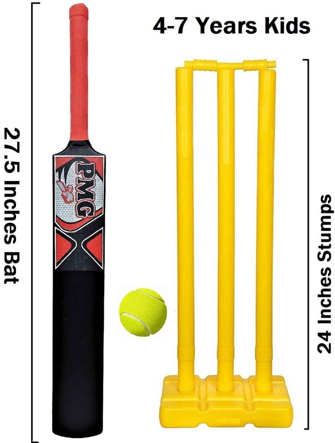Image of PMG Hard Plastic Bat with PVC Wicket Set & 1 Ball | Bat Ball Stumps Kit for kids PVC /Plastic Cricket Bat For 6 - 7 Yrs