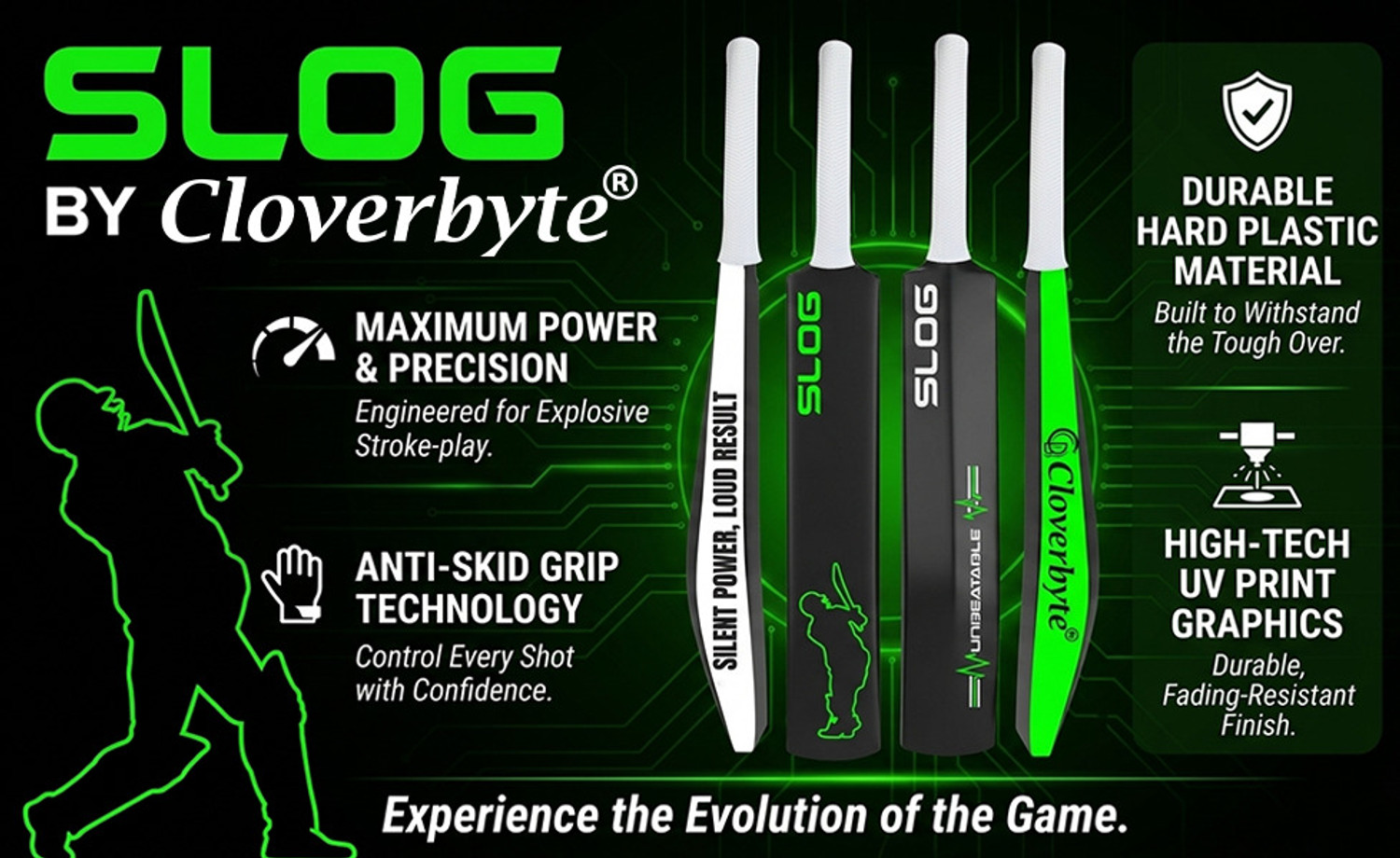 Image of CLOVERBYTE Slog Heavy Duty (34 X 4.5 inches) Full Size Premium Bat With Tennis Ball Cricket Kit
