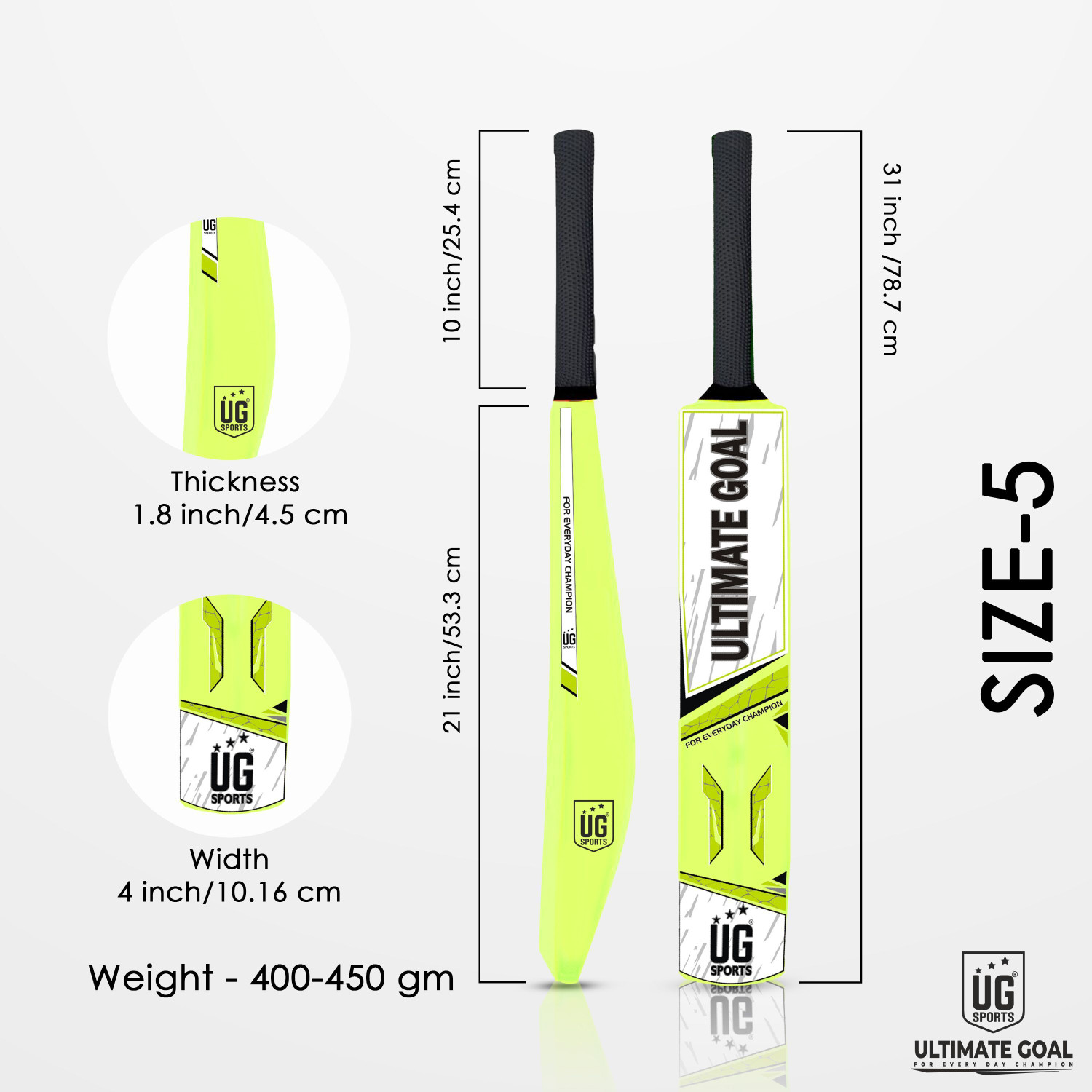 Image of UG SPORTS Plastic - Fiber Cricket Bat | Strong & Stylish |31 INCH (Green, Size 5) PVC /Plastic Cricket Bat For 12 - 14 Yrs