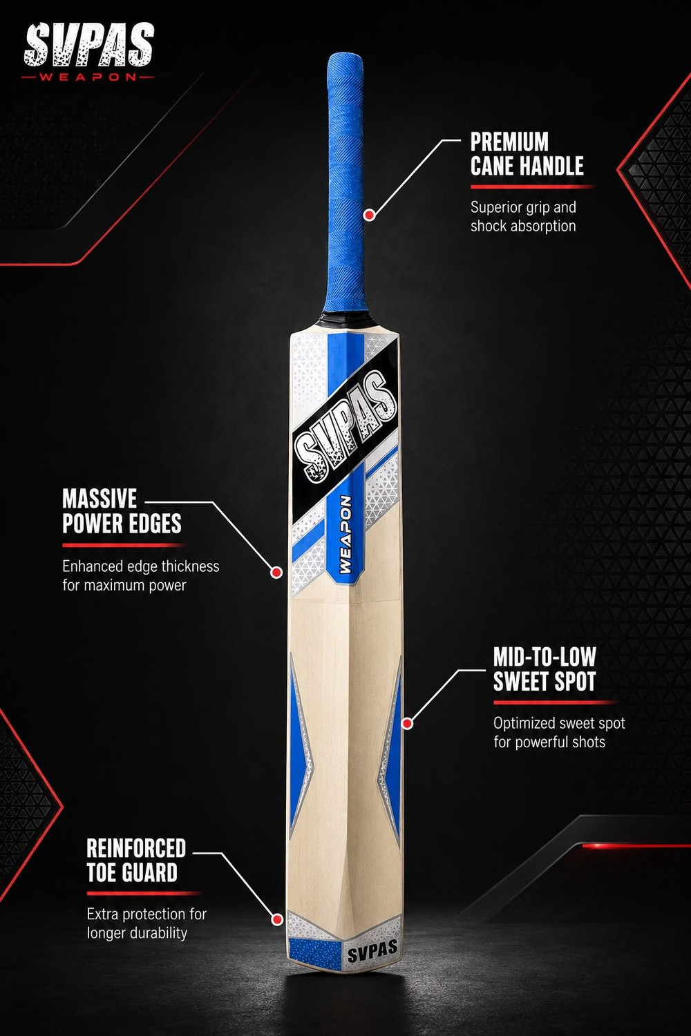 Image of SVPAS cricket bat tennis black hard poplar willow bat Poplar Willow Cricket Bat For 12 - 14 Yrs