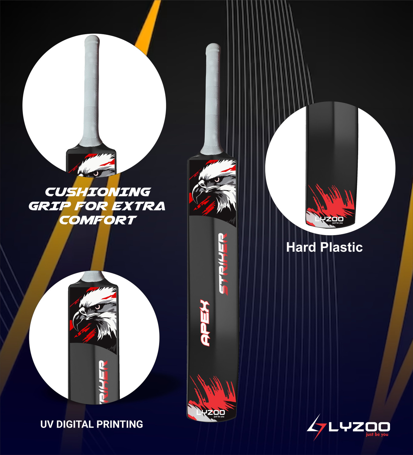 Image of Lyzoo HAWK Hard Plastic /Fiber Tennis Ball Cricket Bat for 15 +yrs PVC Cricket Bat PVC /Plastic Cricket Bat For 15+ Yrs (820-850 g)