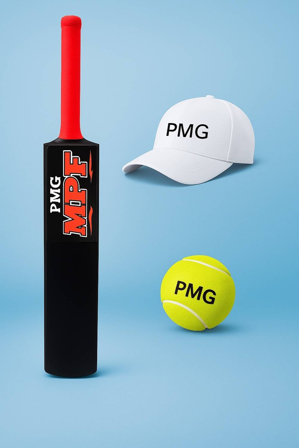 PMG Hard Plastic Bat with 1 White Cap & 1 Ball Cricket Kit for