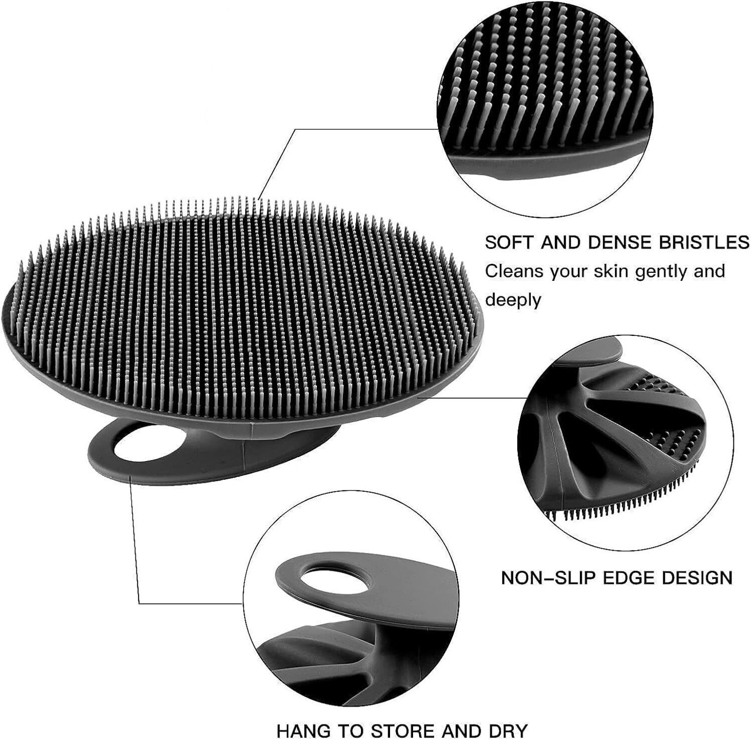Image of kroywen Silicon Shower Bath BackBrush+Scalp Massager+Body Scrubber+Face Scrubber+Hooks-3