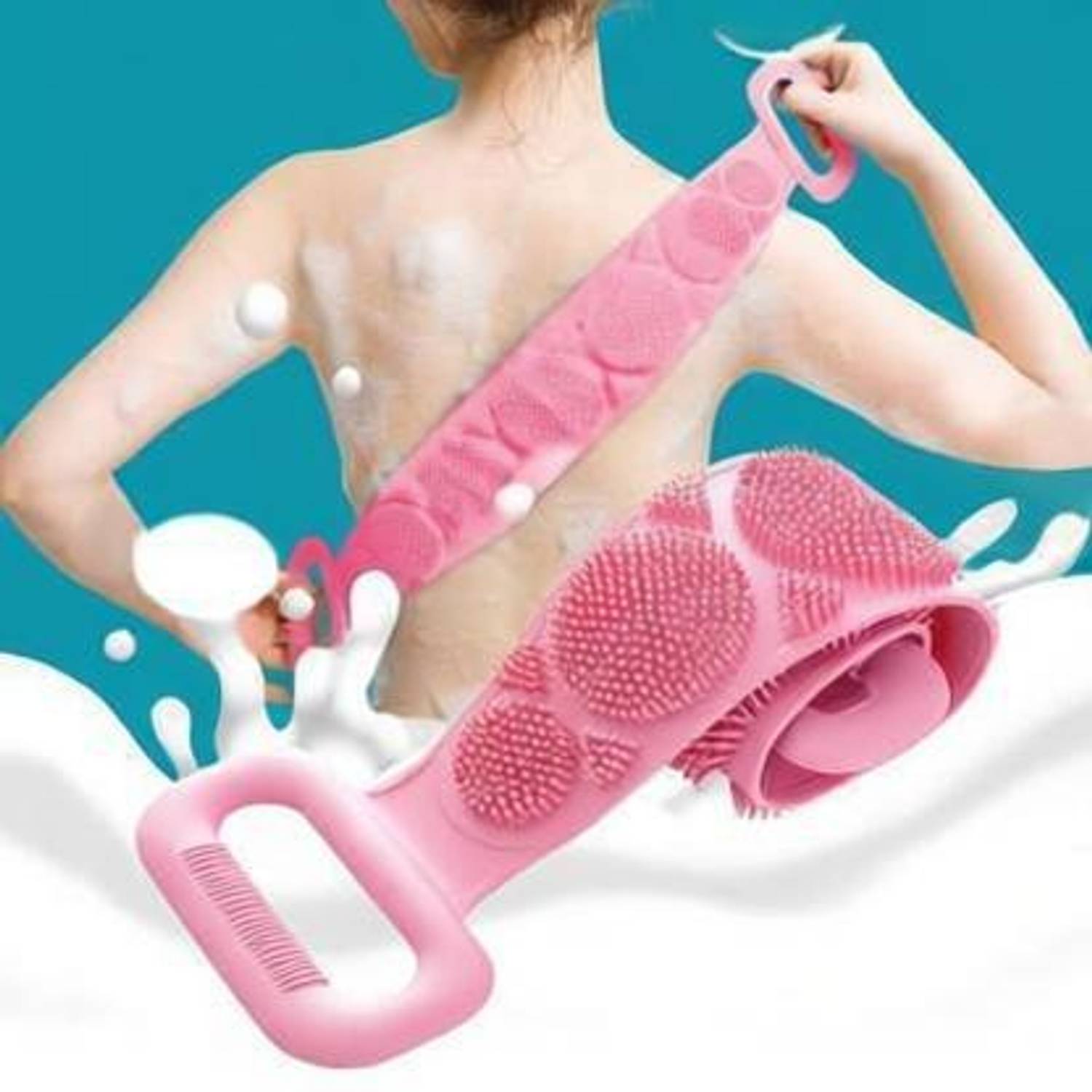 Arsh enterprises Silicone Bathing Brush Exfoliating Back Scrubber for Shower Skin Deep Cleaning Massage Men & Women Double Sided Bath Body Scrubber Brush