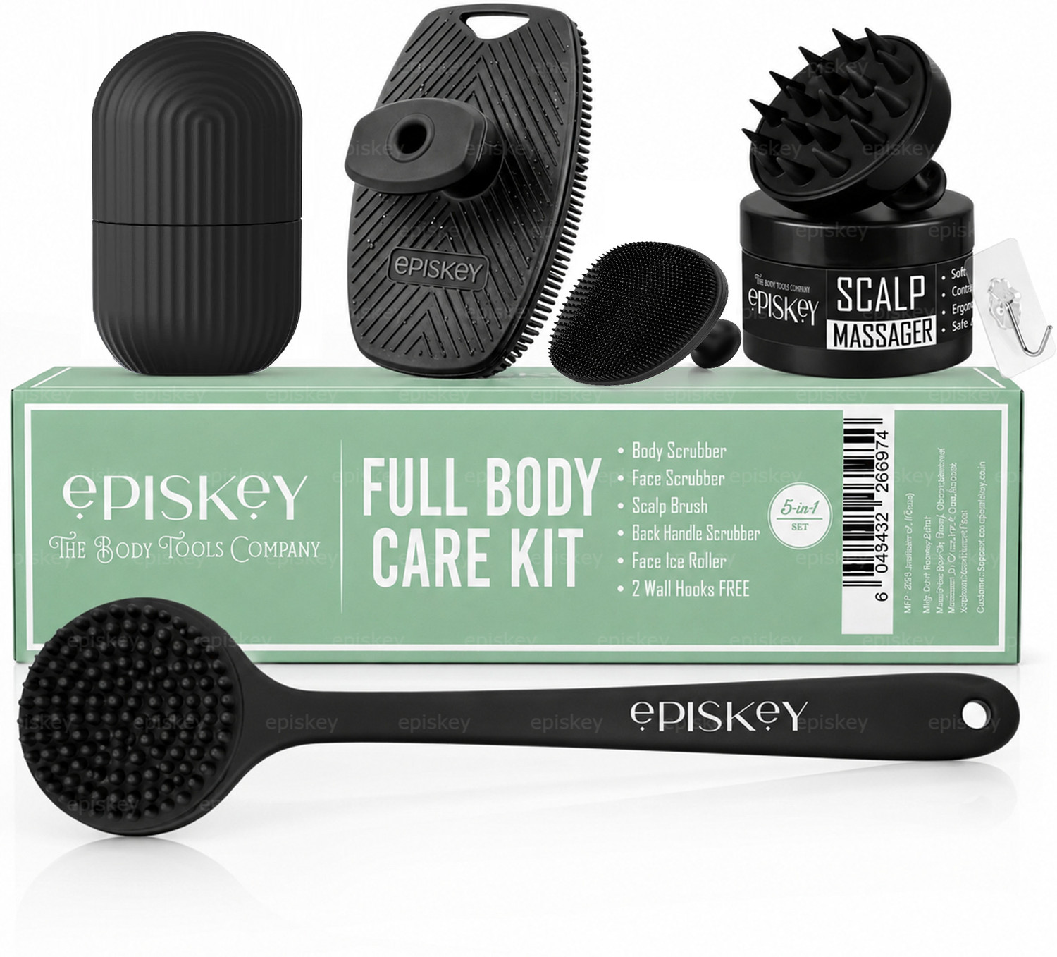 Image of Episkey 5 in 1 Bath Combo Set- Exfoliating Body Scrubber, Scalp Massager & Ice Roller