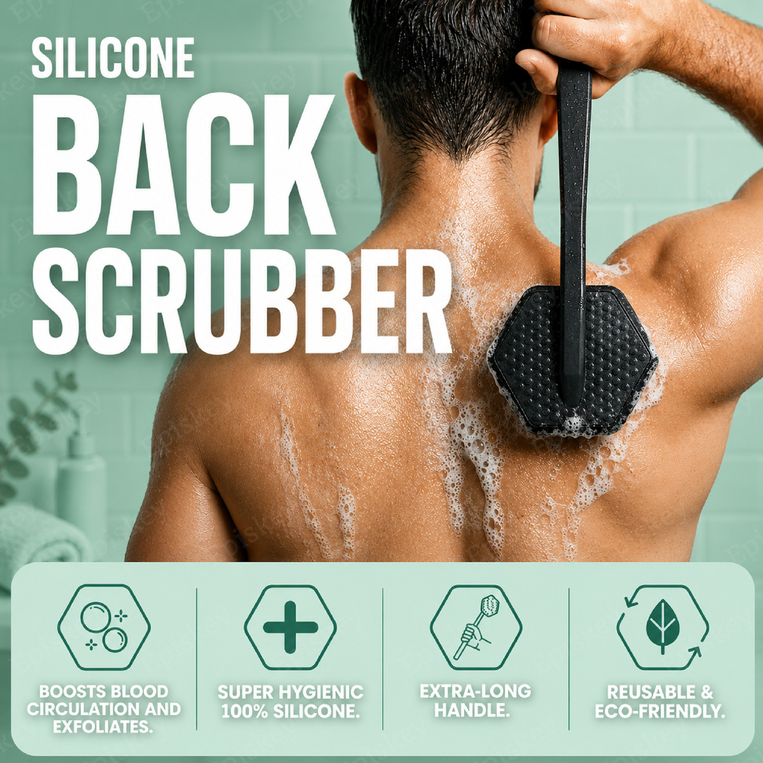 Image of Episkey Back Scrubber - Silicone Shower & Bath Brightening Body Brush with Long Handle