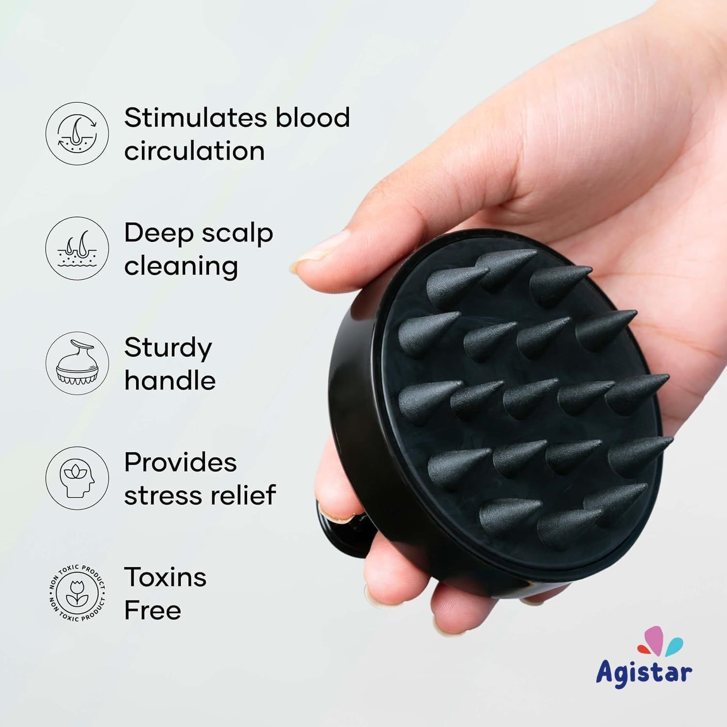 Image of Agistar Silicone Bath Scrubber 5 in 1 Back Brush Body Exfoliating Scalp Face Cleaner Set