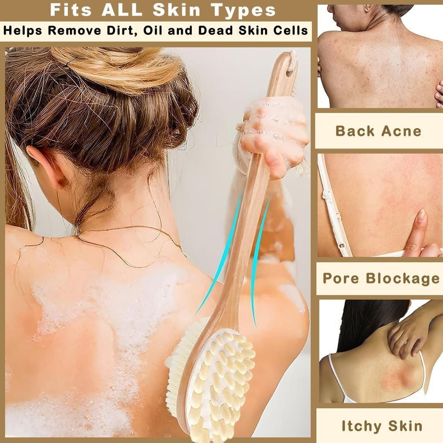 Image of TONY STARK Double Side Wooden Bath Brush|Body Brush&Scrubber for Skin Exfoliation & Massage