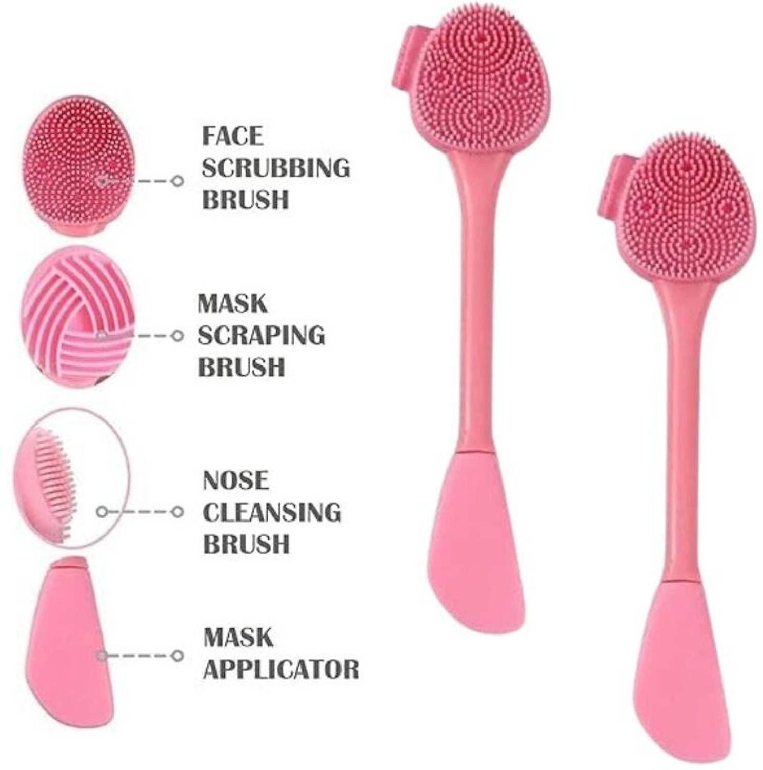 AD PLAST (Pack of 2 Pink) 4 in 1 Soft Face Scrubber Facial Cleansing Brush