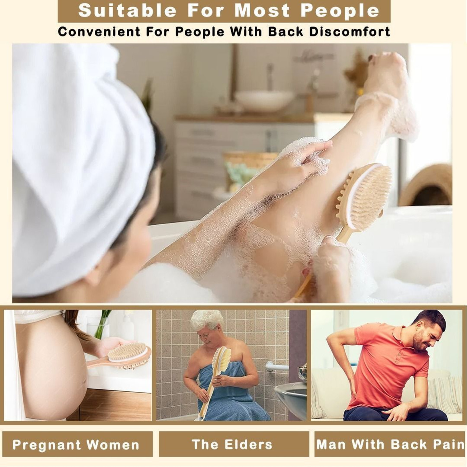 Image of TONY STARK Double Side Wooden Bath Brush|Body Brush&Scrubber for Skin Exfoliation & Massage