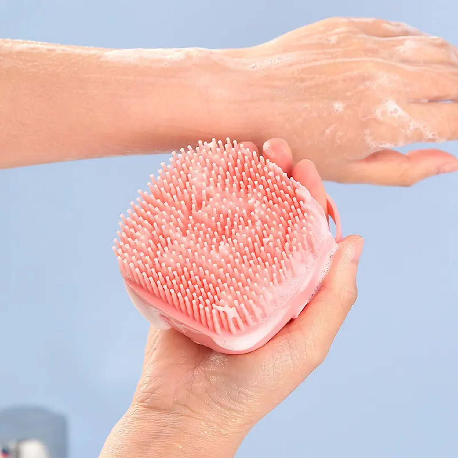 Image of Ankev Silicone Soft Bath Body Brush with Shampoo Dispenser Scrubber use in Shower