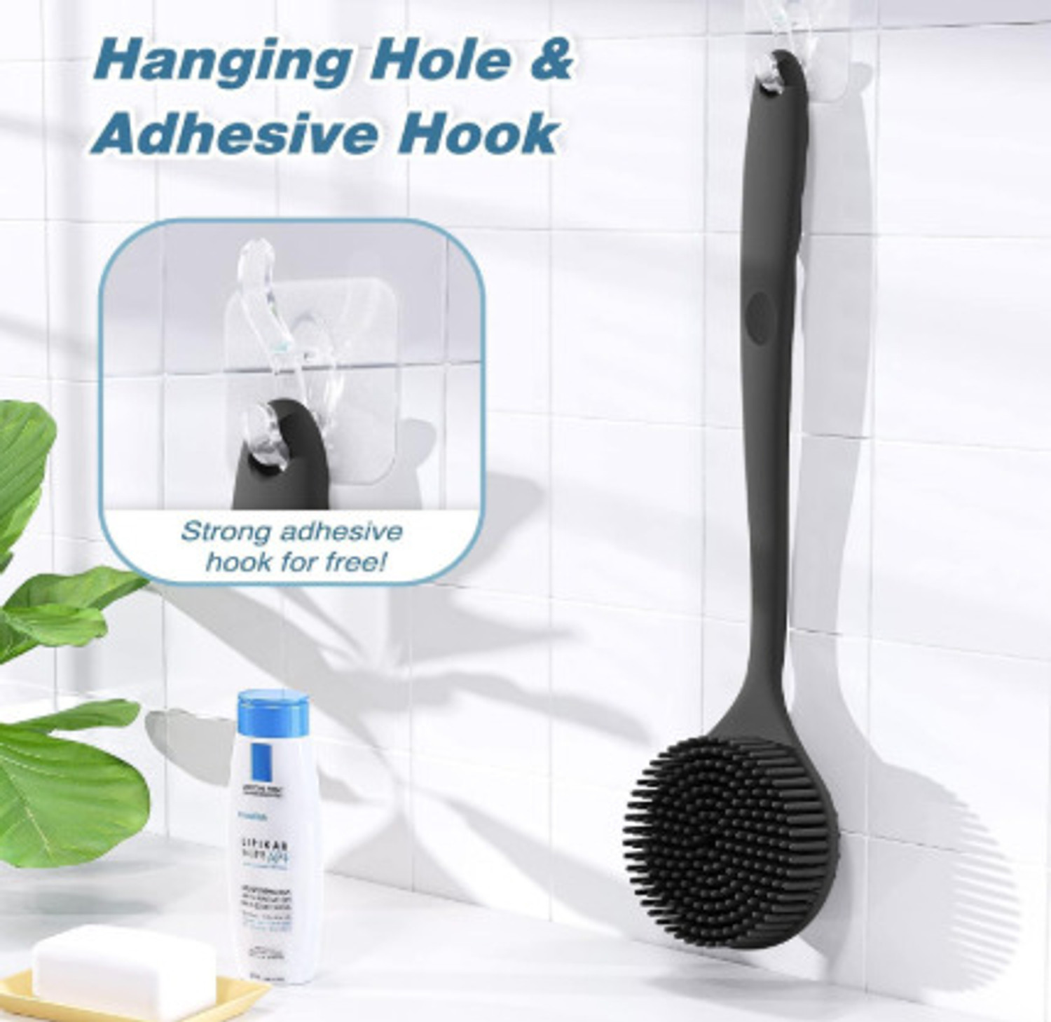 Image of TRACKHILLS 5-in-1 Soft Silicone Bath Brush Set|Long Handle Brush+Body Scrubber+Scalp+Hook