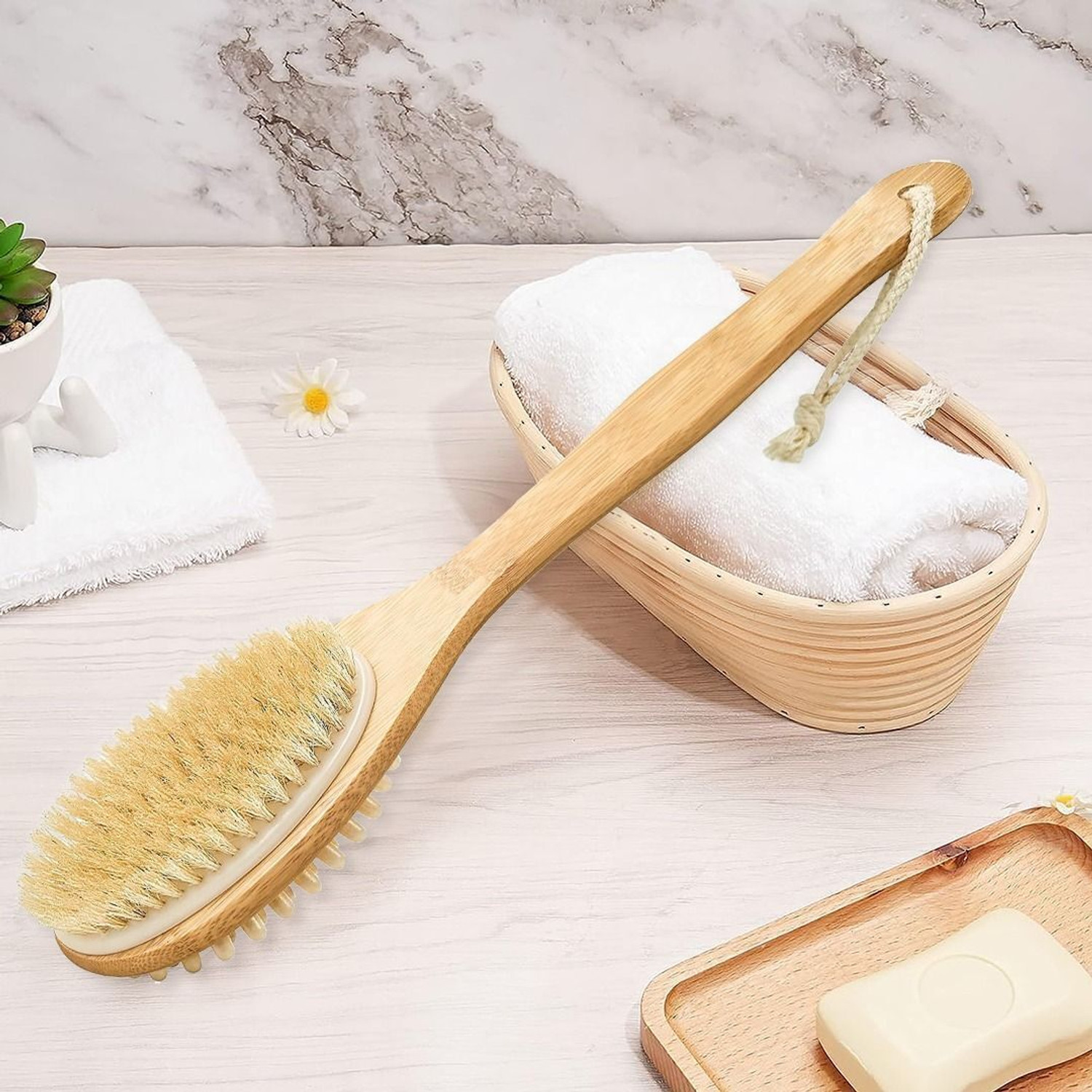 Image of TONY STARK Double Side Wooden Bath Brush|Body Brush&Scrubber for Skin Exfoliation & Massage