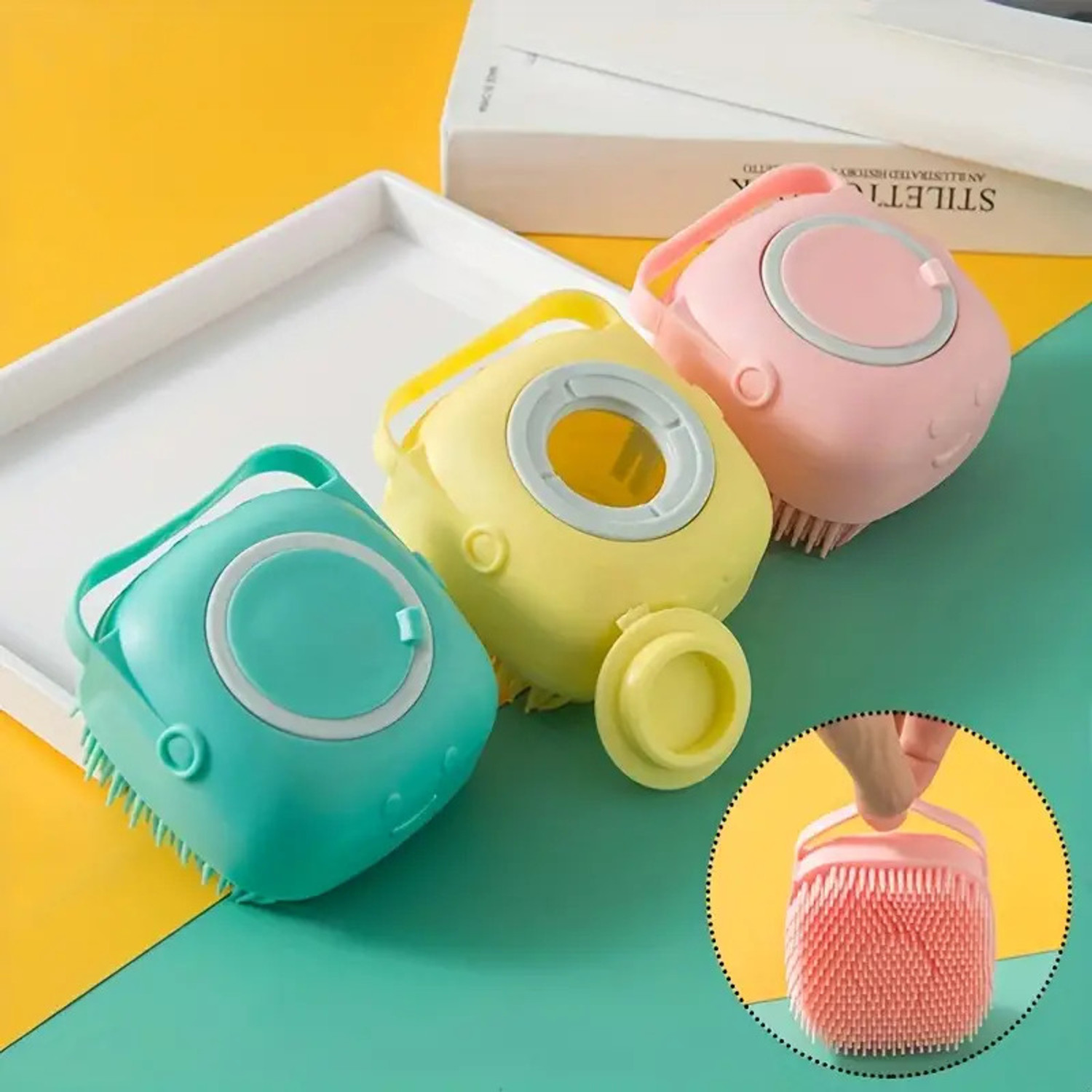 Image of Ankev Silicone Soft Bath Body Brush with Shampoo Dispenser Scrubber use in Shower