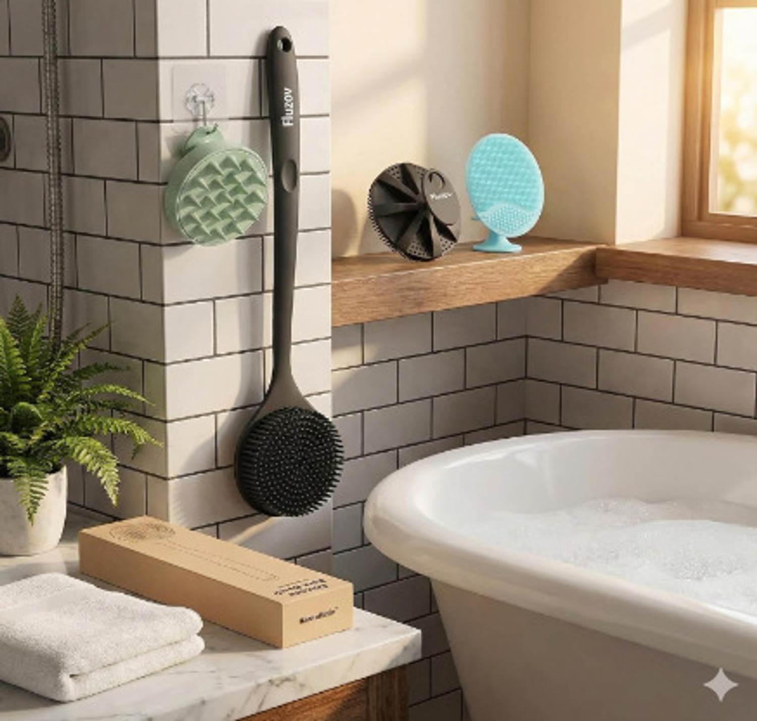 Image of TRACKHILLS 5 in 1 Silicone Back Scrubber & Exfoliating Body Scrubber & Shower Brush Combo