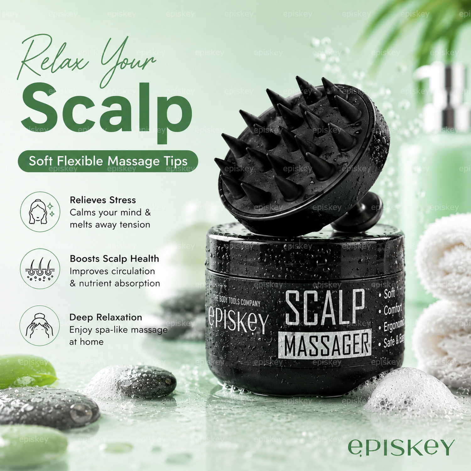 Image of Episkey 5 in 1 Bath Combo Set- Exfoliating Body Scrubber, Scalp Massager & Ice Roller