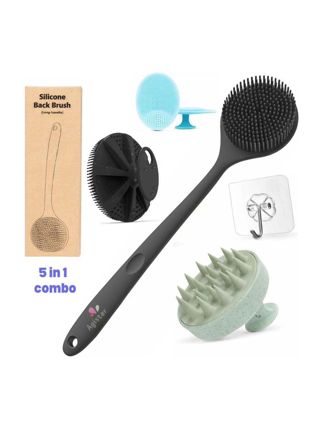 Agistar Silicon Shower Bath Brush+Body Scrubber - Image 1