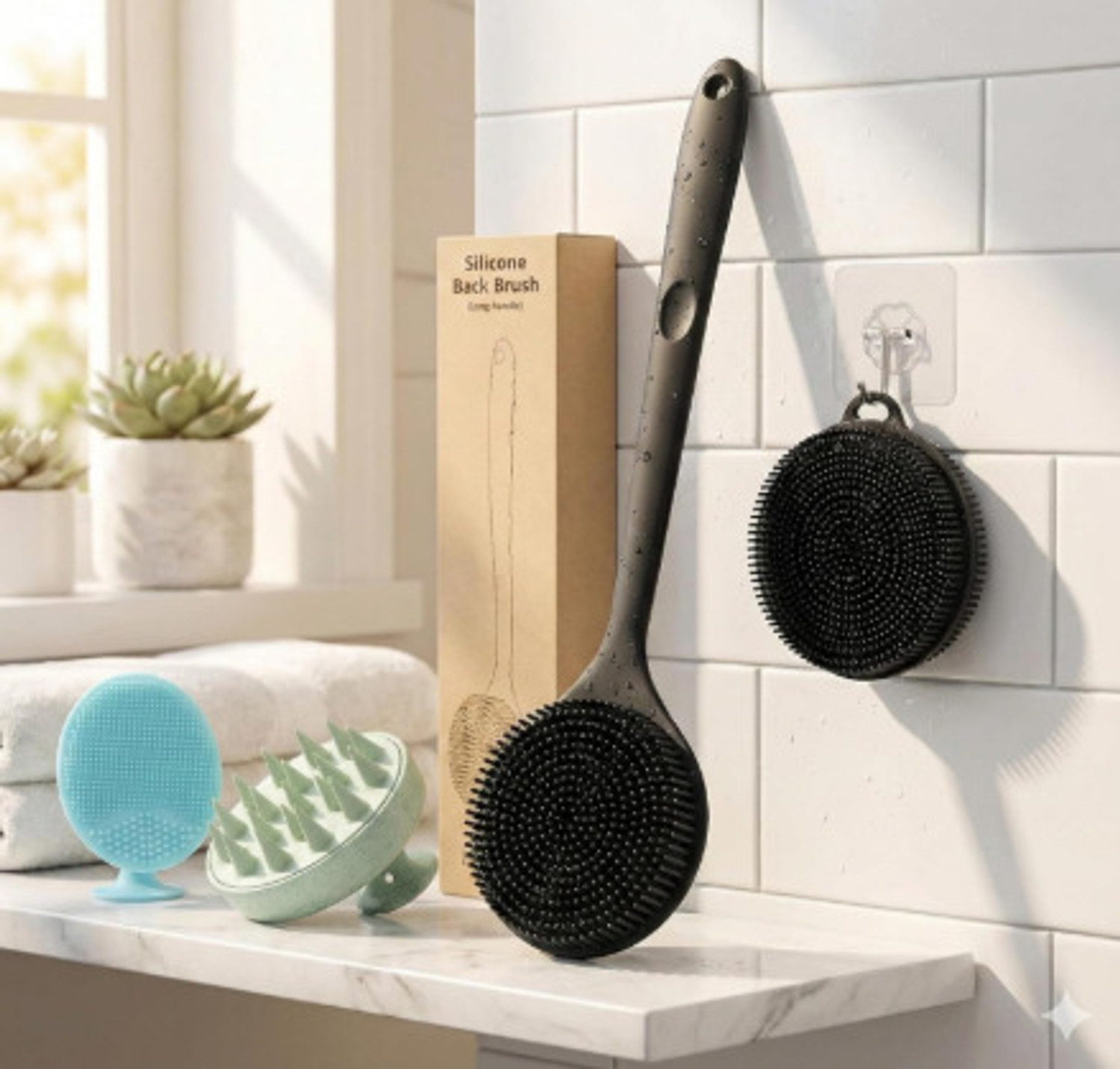 Image of TRACKHILLS 5 in 1 Silicone Back Scrubber & Exfoliating Body Scrubber & Shower Brush Combo
