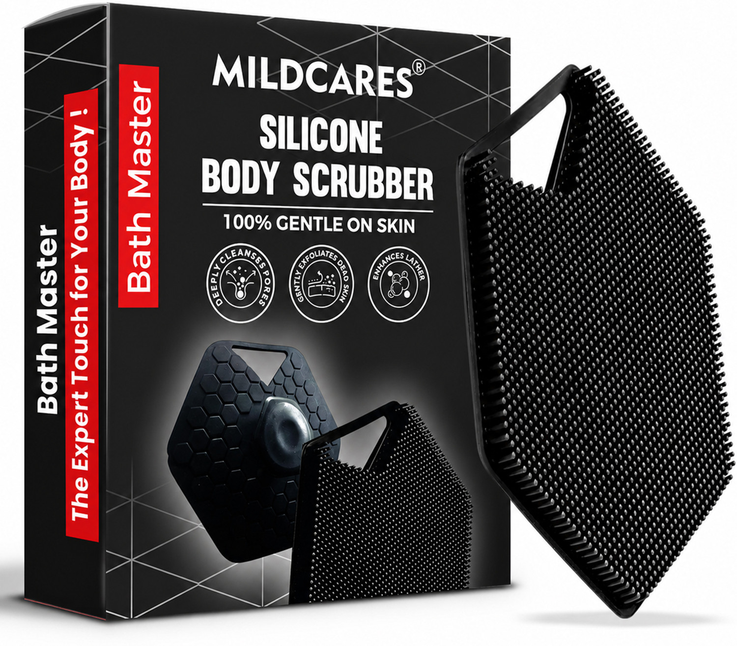 MILDCARES Silicone Back and Body Scrubber with Soft Bristles and Suction Grip for Shower