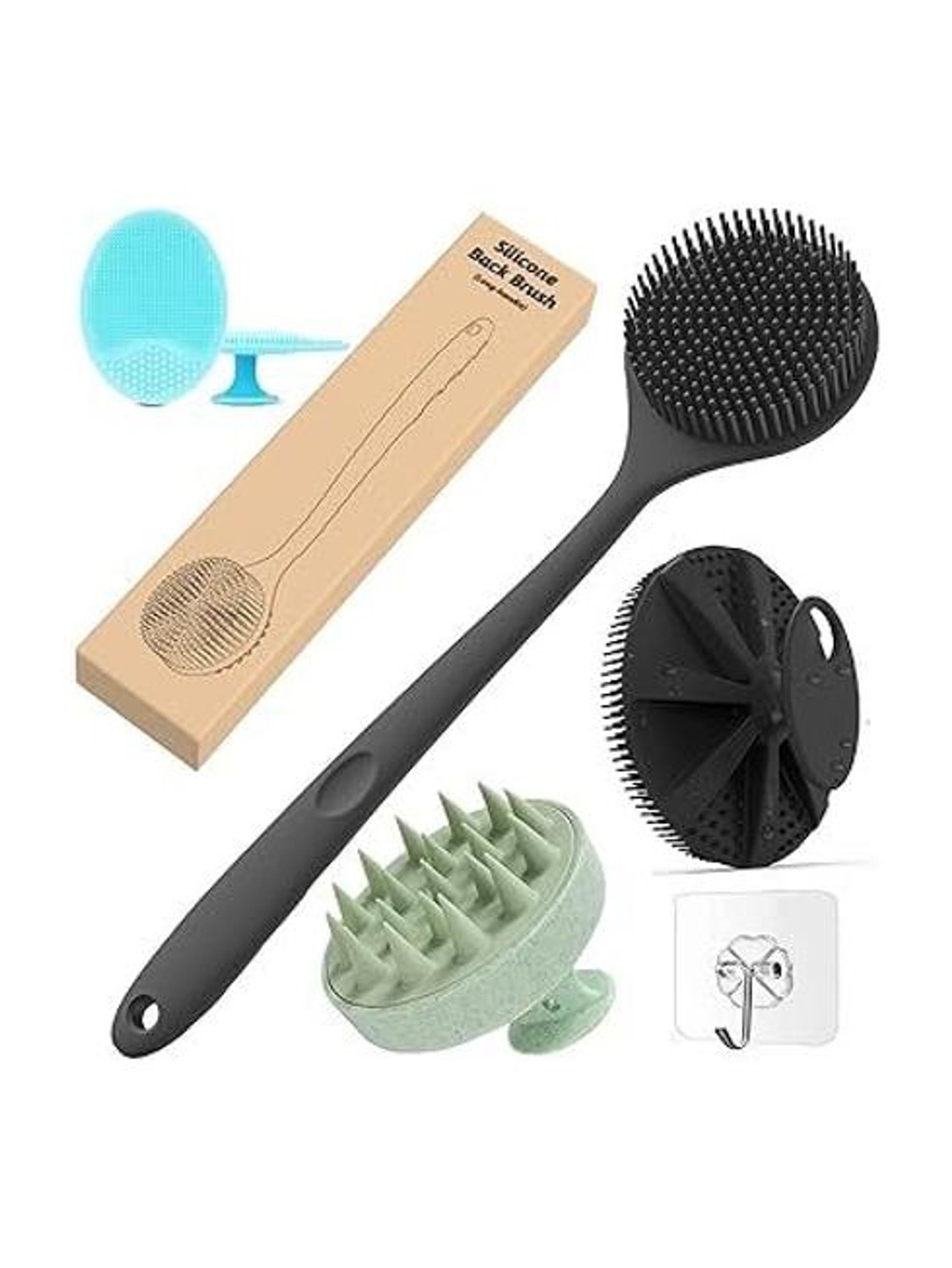 PRIMIZA Bath combo Include back brush/Face Scrubber/Body Scrubber/Scalp Massager/Hooks