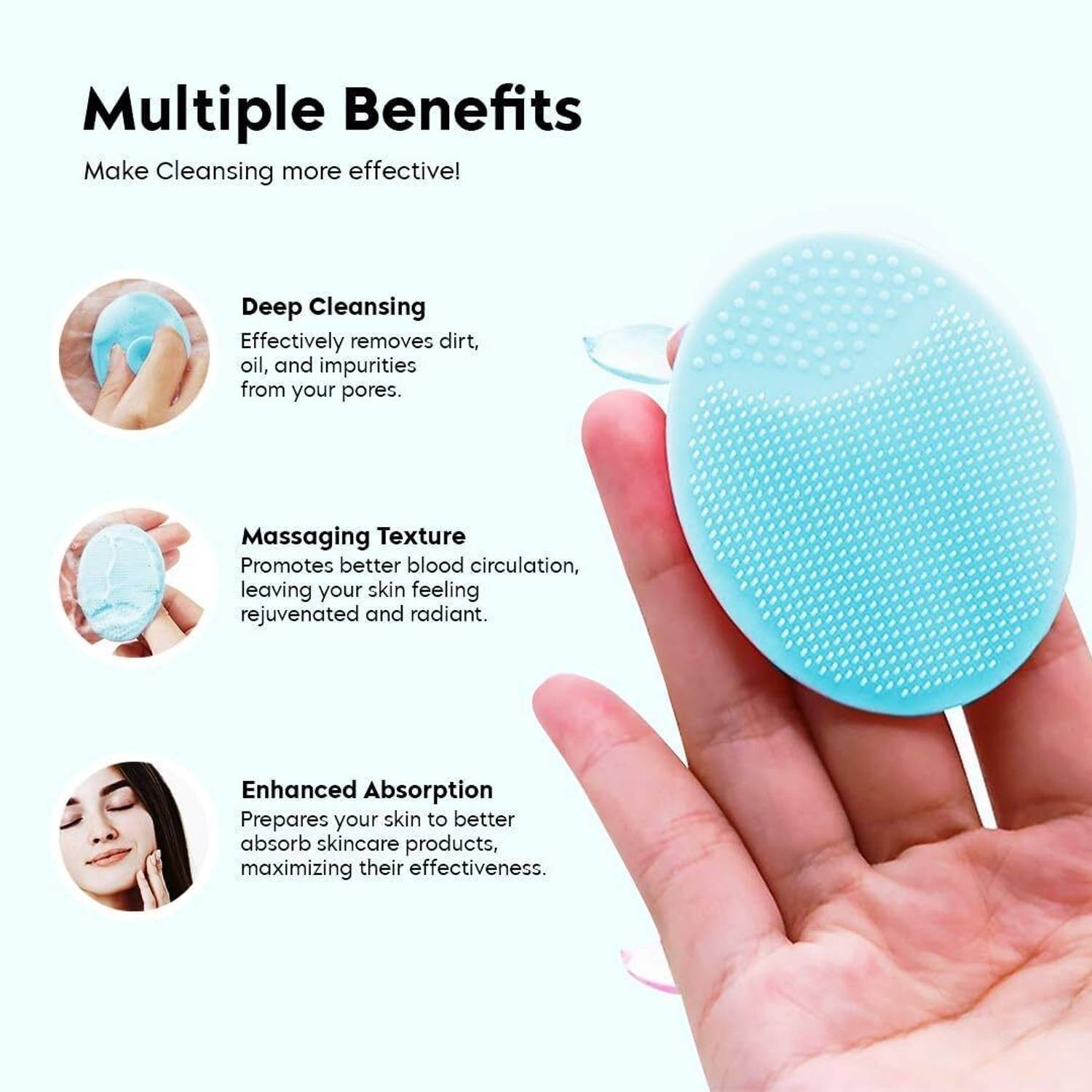 RUGY 1 Pack Blue Silicone Facial Cleansing Brush - Image 3