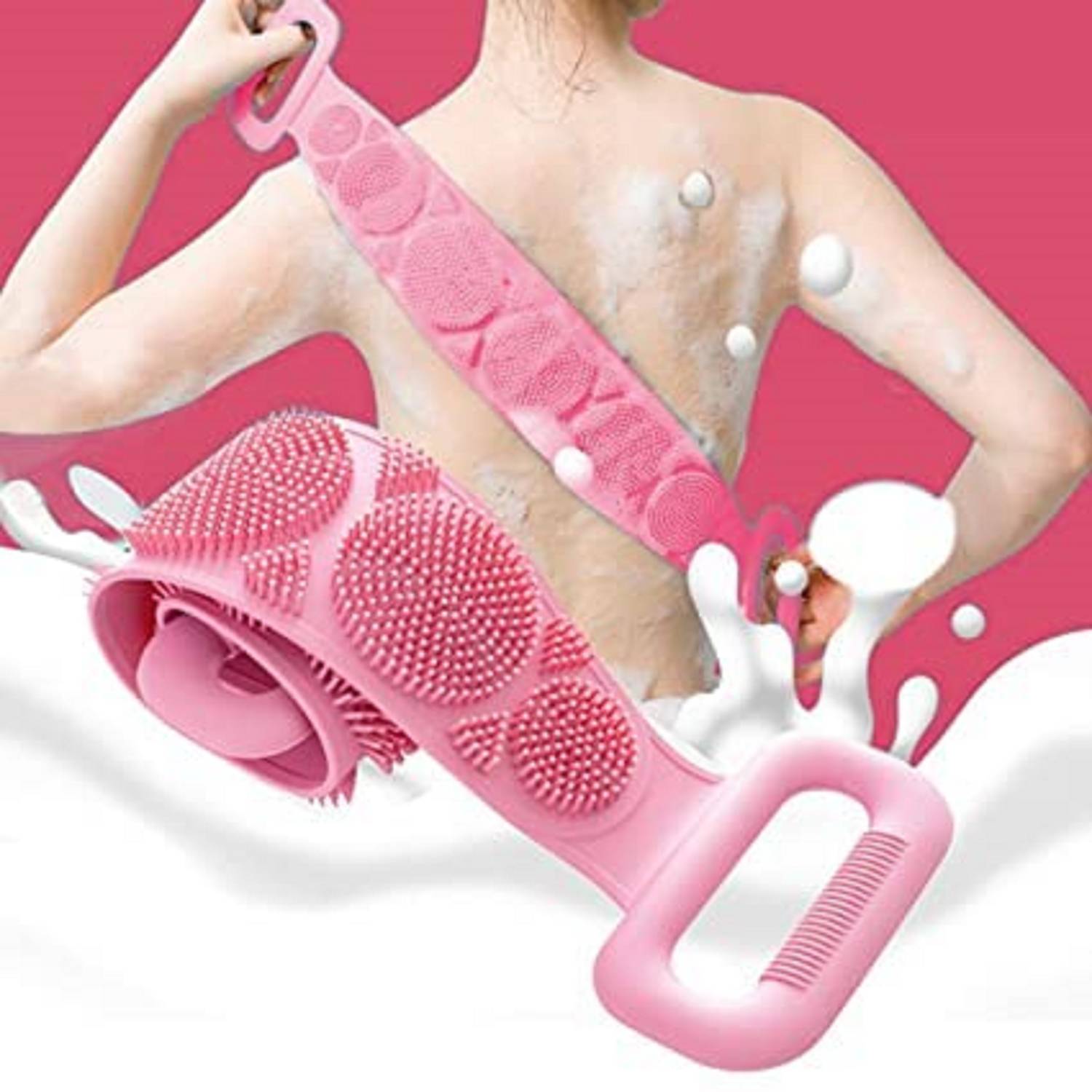 BeeDuck Silicone Double Side Body Back Scrubber Bath Brush Washer For Dead Skin Removal