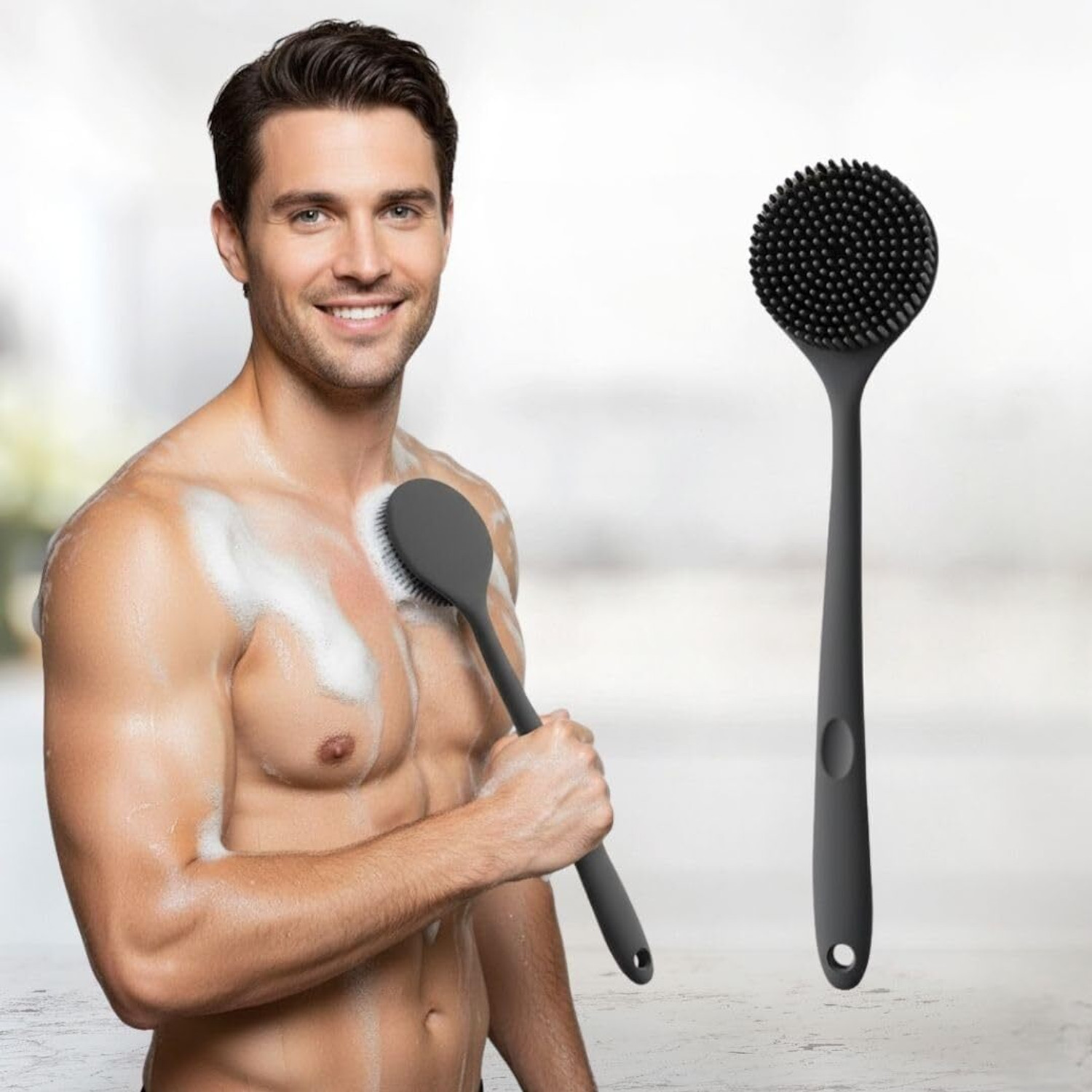 Image of Alvita Soft Silicone Back Scrubber Long Handle Bath Brush + Body Scrubber Bath Brush + Scalp Massager for Hair + Face Scrubber Brush,