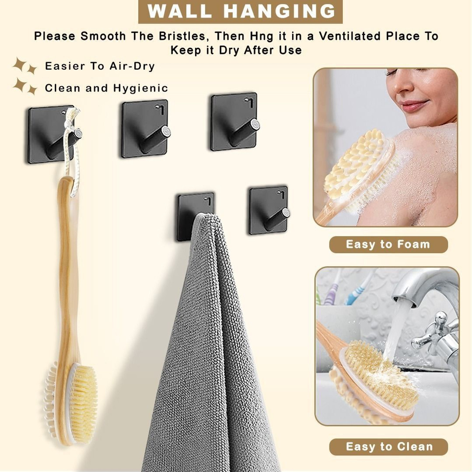 Image of TONY STARK Double Side Wooden Bath Brush|Body Brush&Scrubber for Skin Exfoliation & Massage