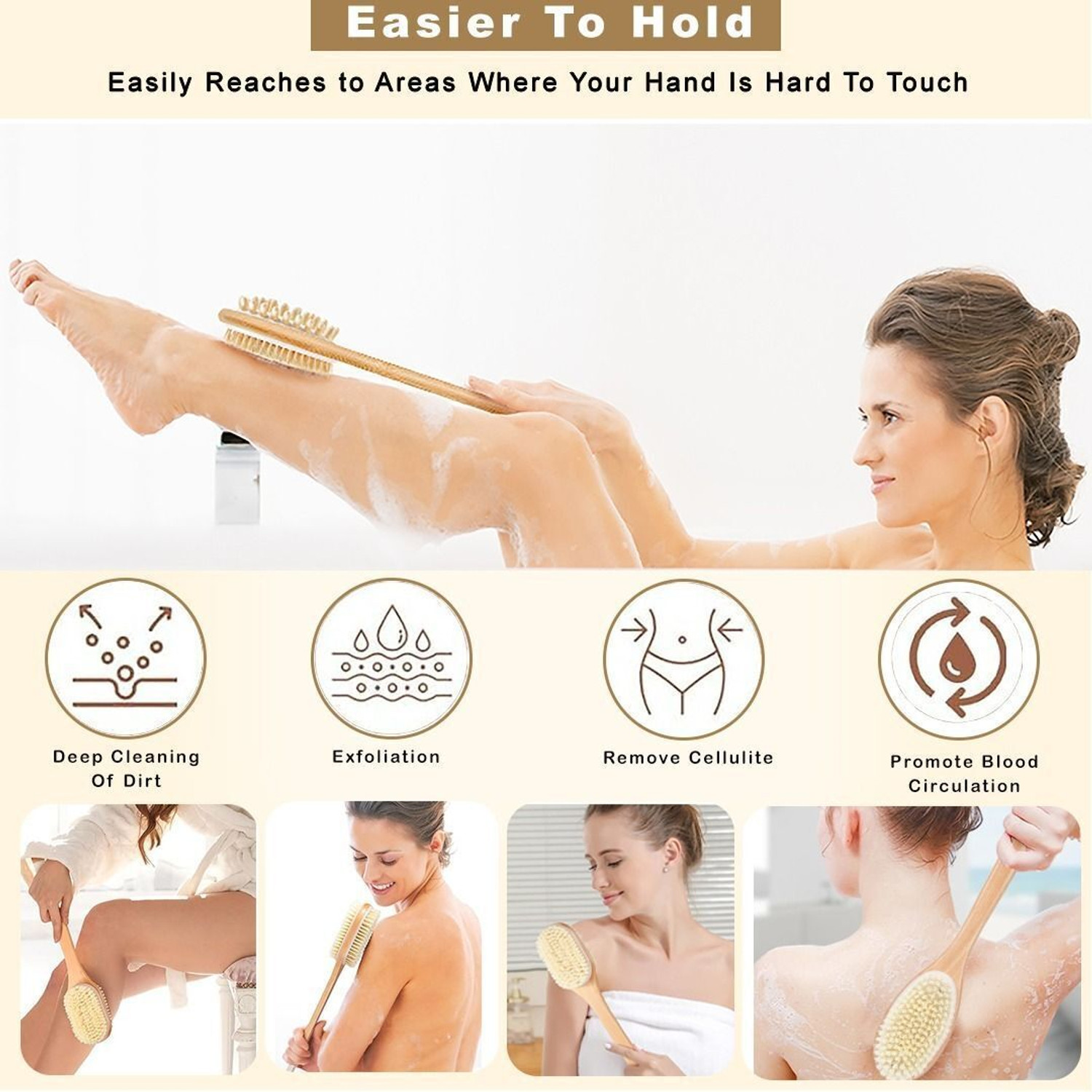 Image of TONY STARK Double Side Wooden Bath Brush|Body Brush&Scrubber for Skin Exfoliation & Massage