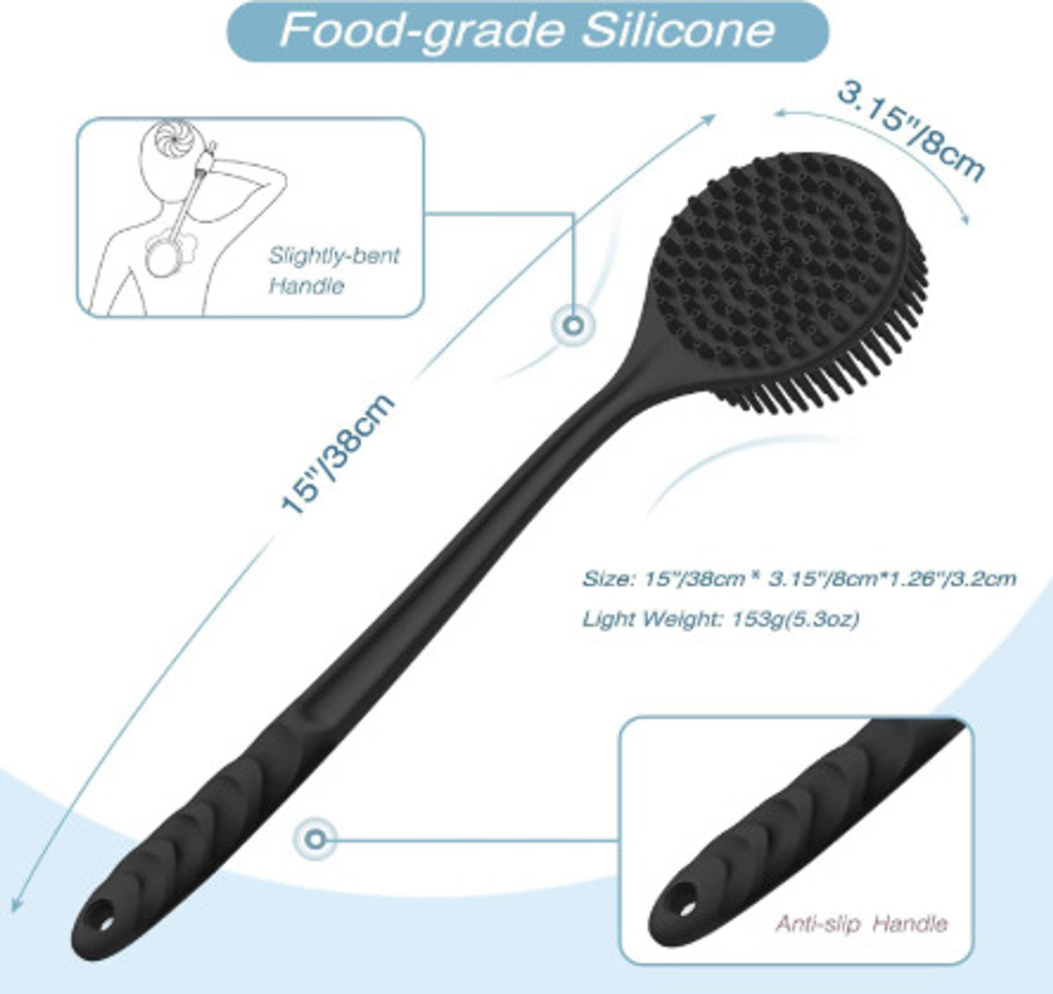 Image of TRACKHILLS 5-in-1 Soft Silicone Bath Brush Set|Long Handle Brush+Body Scrubber+Scalp+Hook