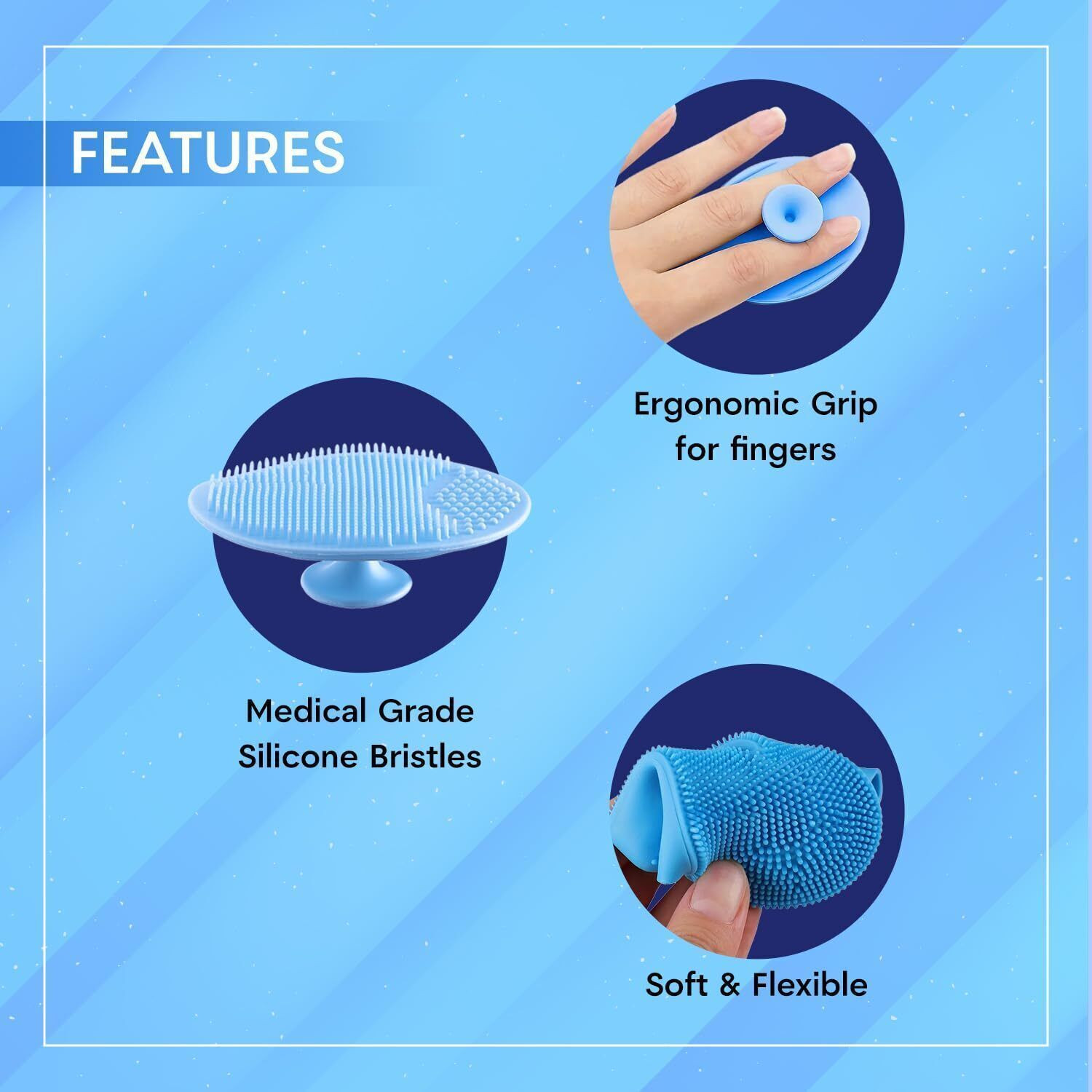 Image of kroywen Silicon Shower Bath BackBrush+Scalp Massager+Body Scrubber+Face Scrubber+Hooks-3