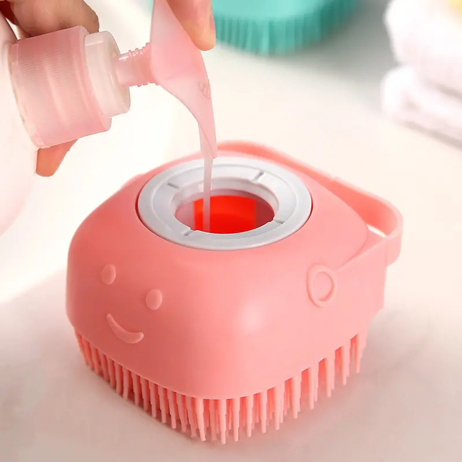Image of Ankev Silicone Soft Bath Body Brush with Shampoo Dispenser Scrubber use in Shower