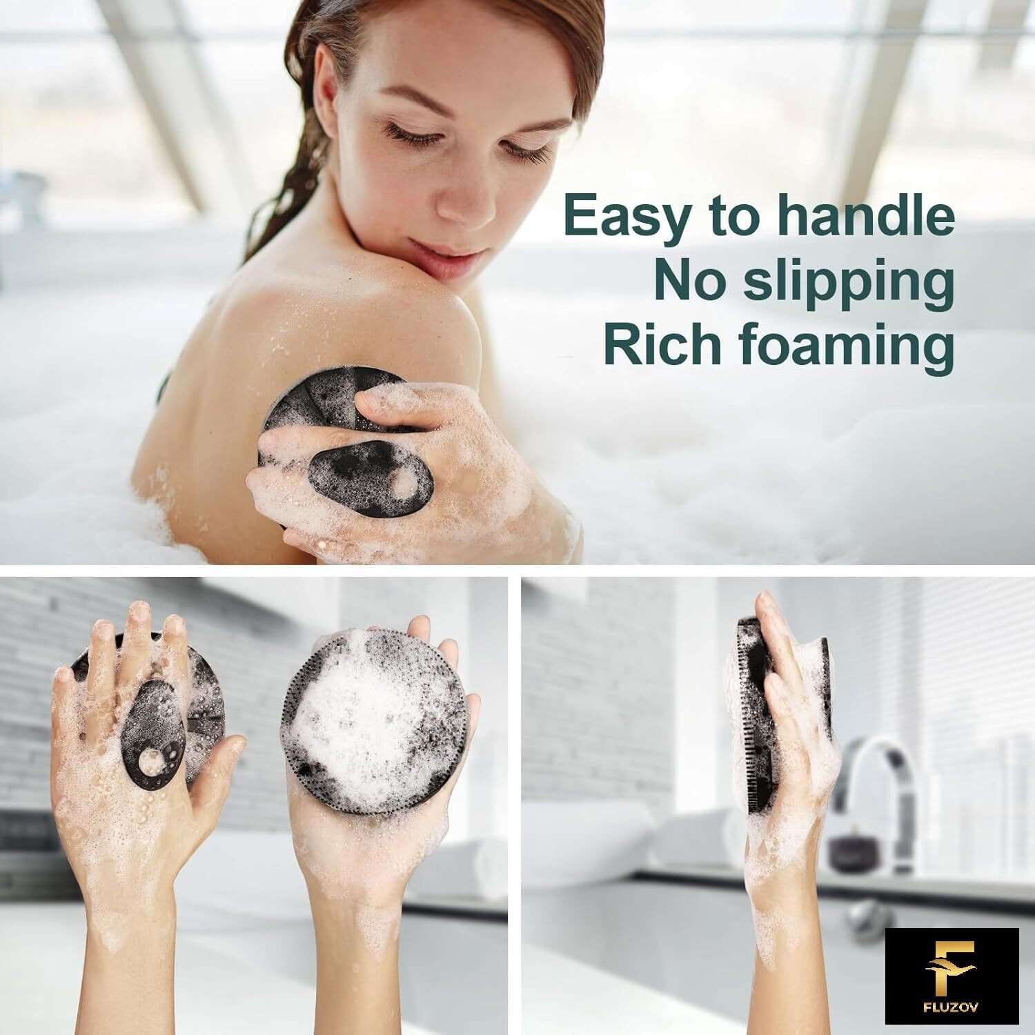 Image of Alvita Soft Silicone Back Scrubber Long Handle Bath Brush + Body Scrubber Bath Brush + Scalp Massager for Hair + Face Scrubber Brush,