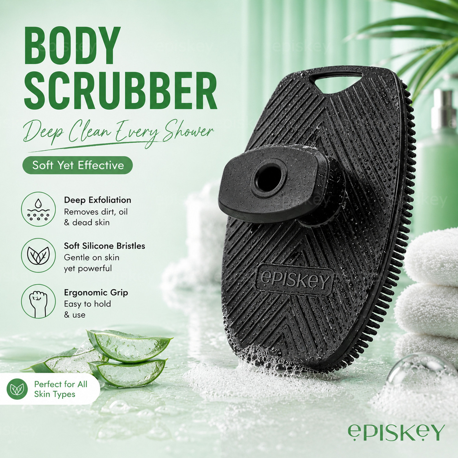 Image of Episkey 5 in 1 Bath Combo Set- Exfoliating Body Scrubber, Scalp Massager & Ice Roller