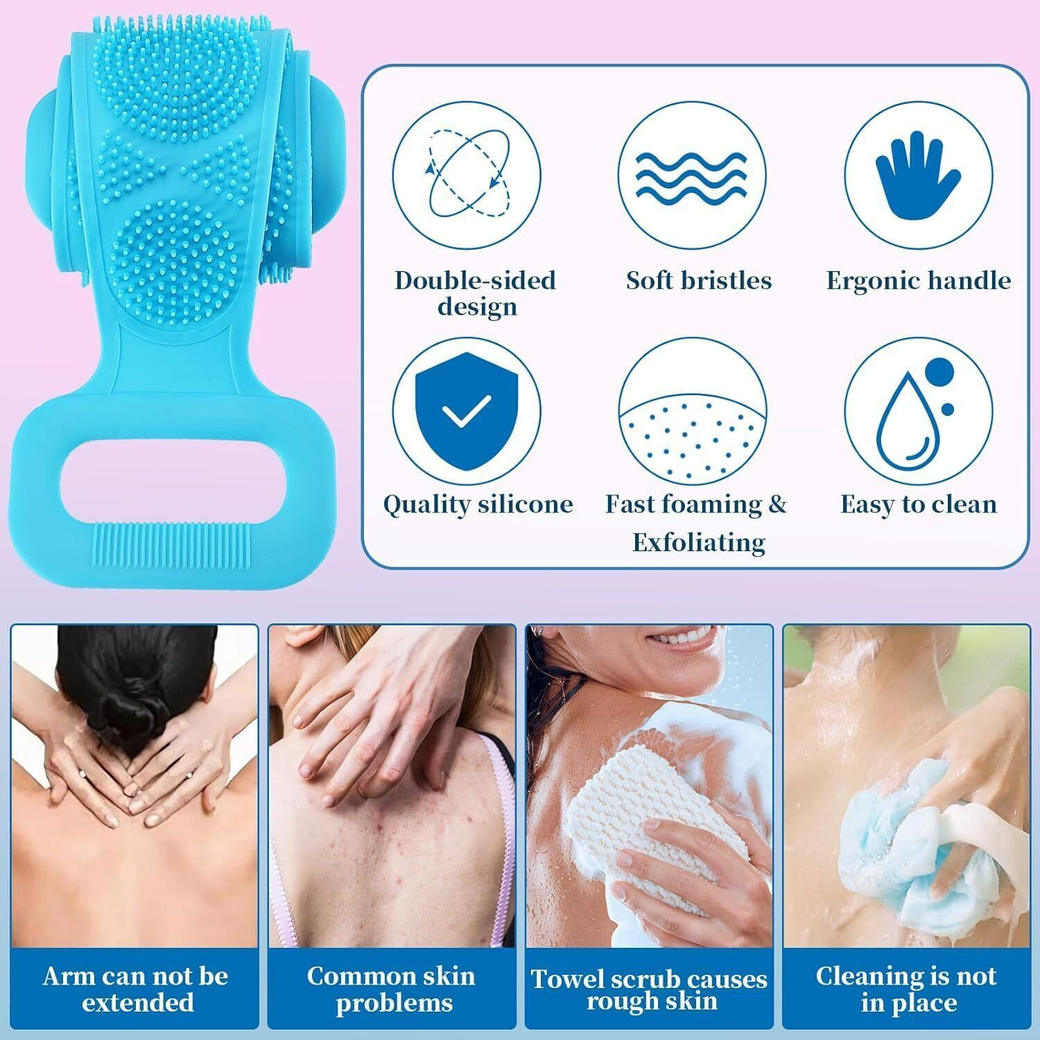 Image of Brulee Double Sided Silicone Body Bath Belt /Exfoliating Shower Scrubber BeltX2.093