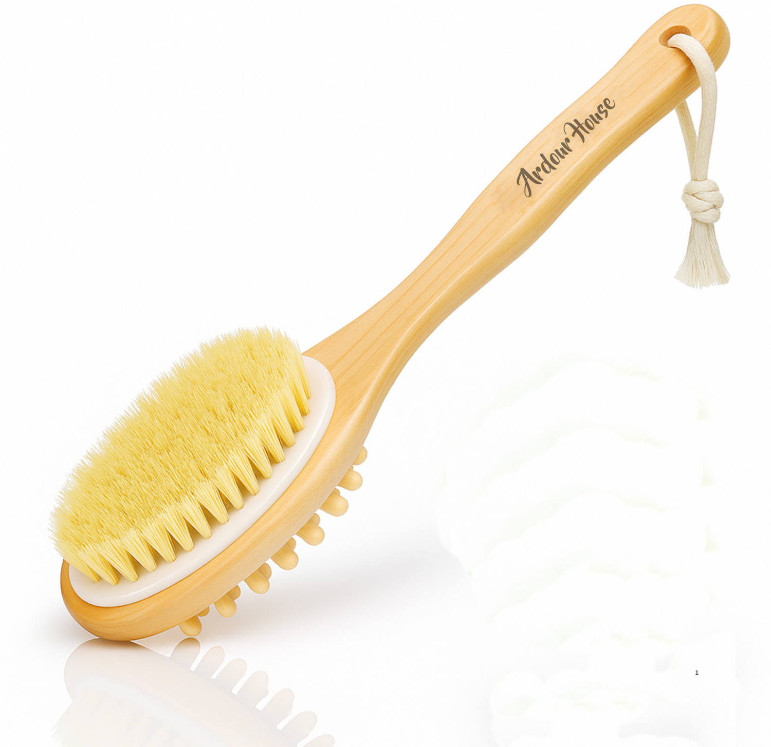 Image of Ardour House Double-sided Wooden Bath Brush with Long Handle - Wet & Dry Brushing Exfoliation
