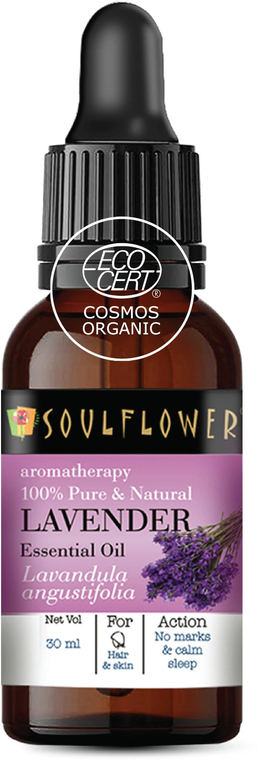 Image of Soulflower Lavender Essential Oil 30ml, 100% Premium & Pure, Natural & Undiluted, For Hair Fall Control, Hair Growth, Dandruff Control, Acne Control