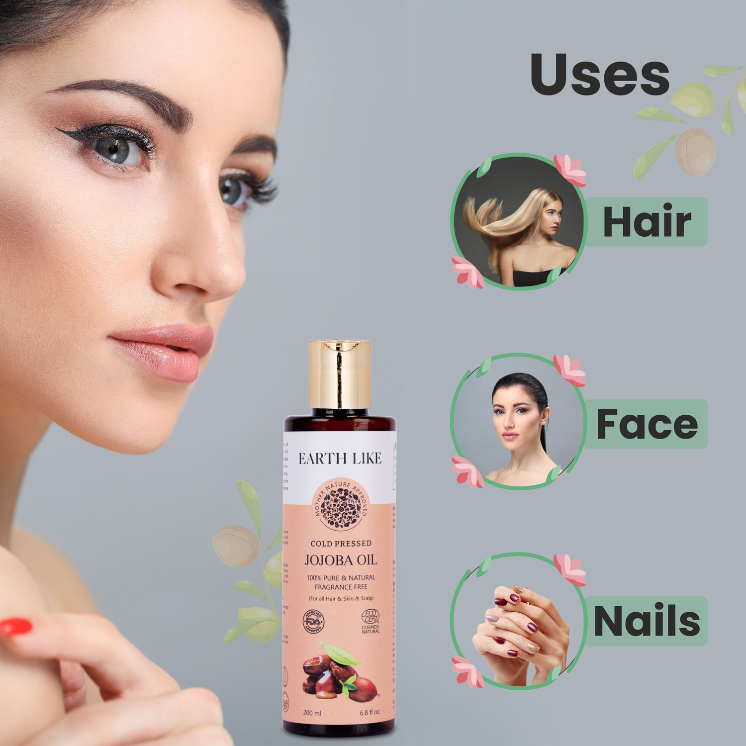 Image of Earth Like Cold Pressed JoJoba Oil for Skin,Nails & Hair Growth 100% Pure & Natural